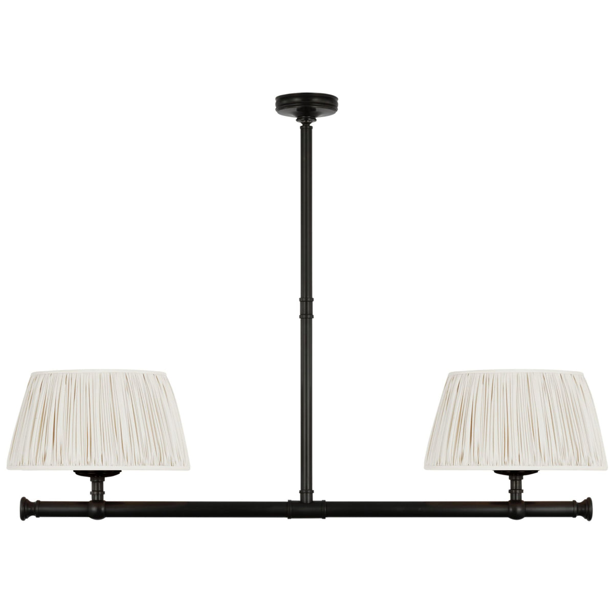 Chapman & Myers Marion 56" Linear Chandelier in Bronze with Champagne Silk Pleated Shades W17" x 56"