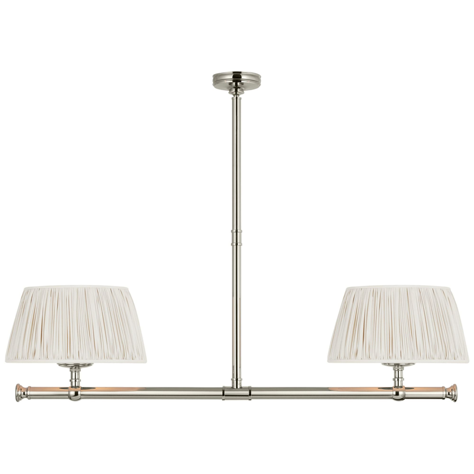 Chapman & Myers Marion 56" Linear Chandelier in Polished Nickel with Champage Silk Pleated Shades Ceiling Light W56"