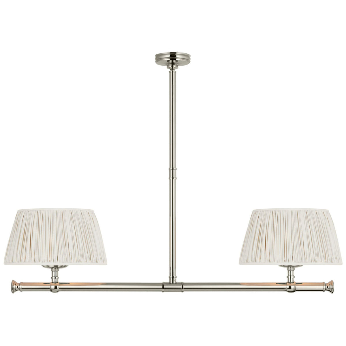 Chapman & Myers Marion 56" Linear Chandelier in Polished Nickel with Champagne Silk Pleated Shades W17" x 56"