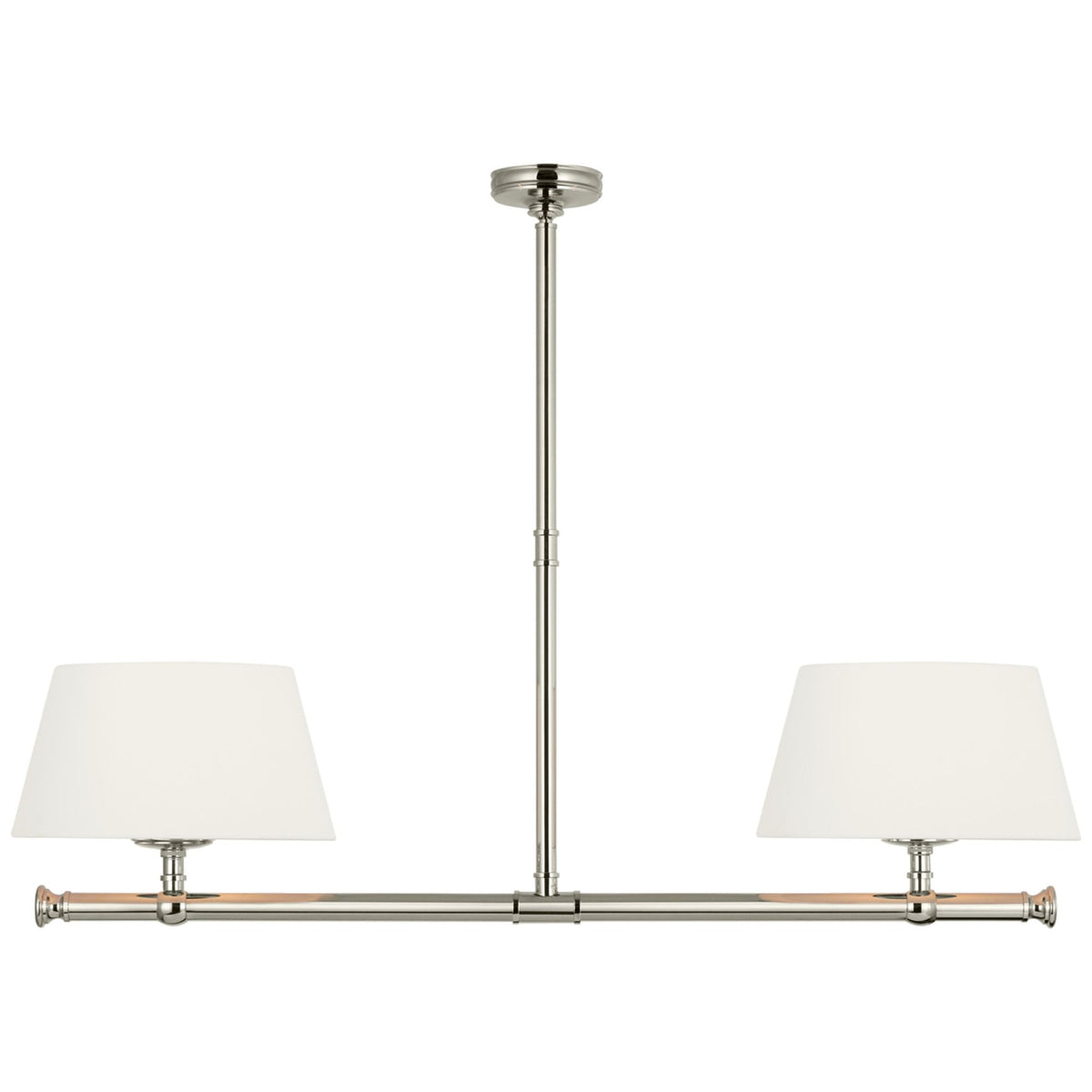 Chapman & Myers Marion 56" Linear Chandelier in Polished Nickel with Linen Shades W17" x 56"