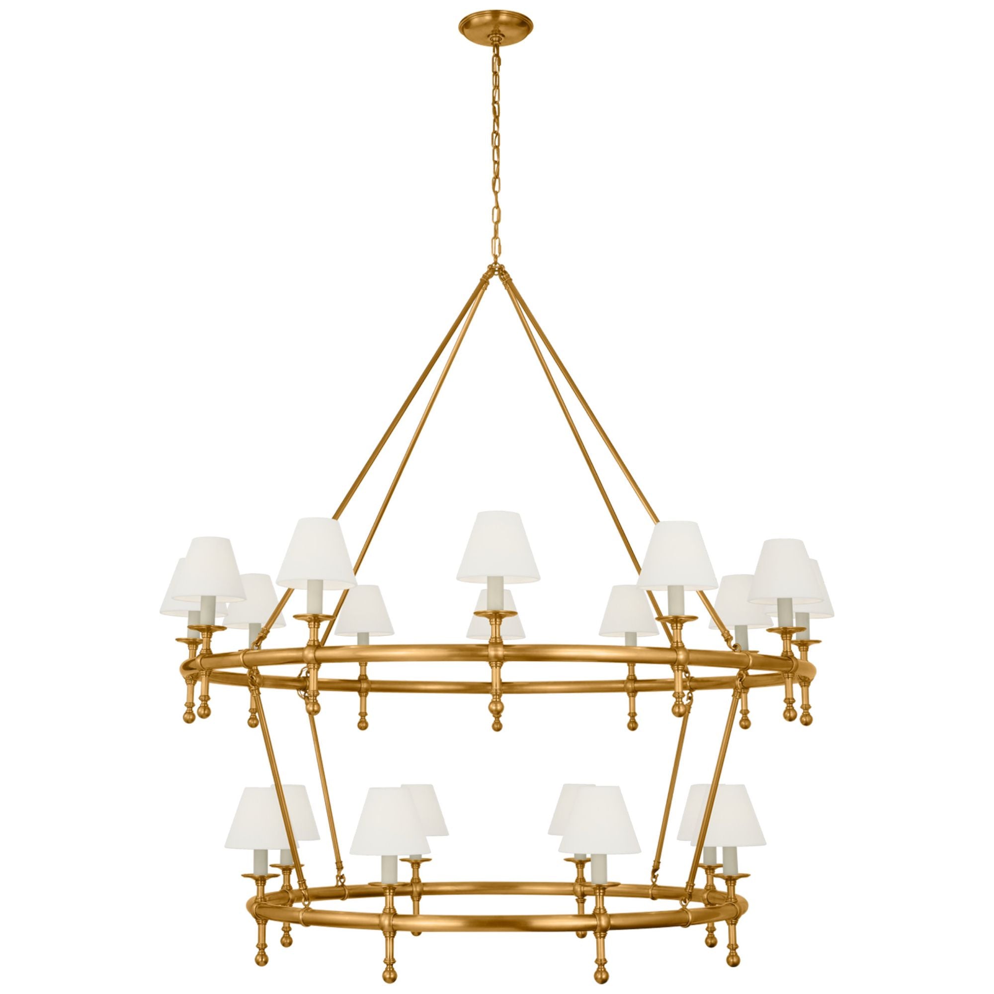 Chapman & Myers Classic 54" Two-Tier Ring Chandelier in Antique-Burnished Brass with Linen Shades Ceiling Light W57.25"