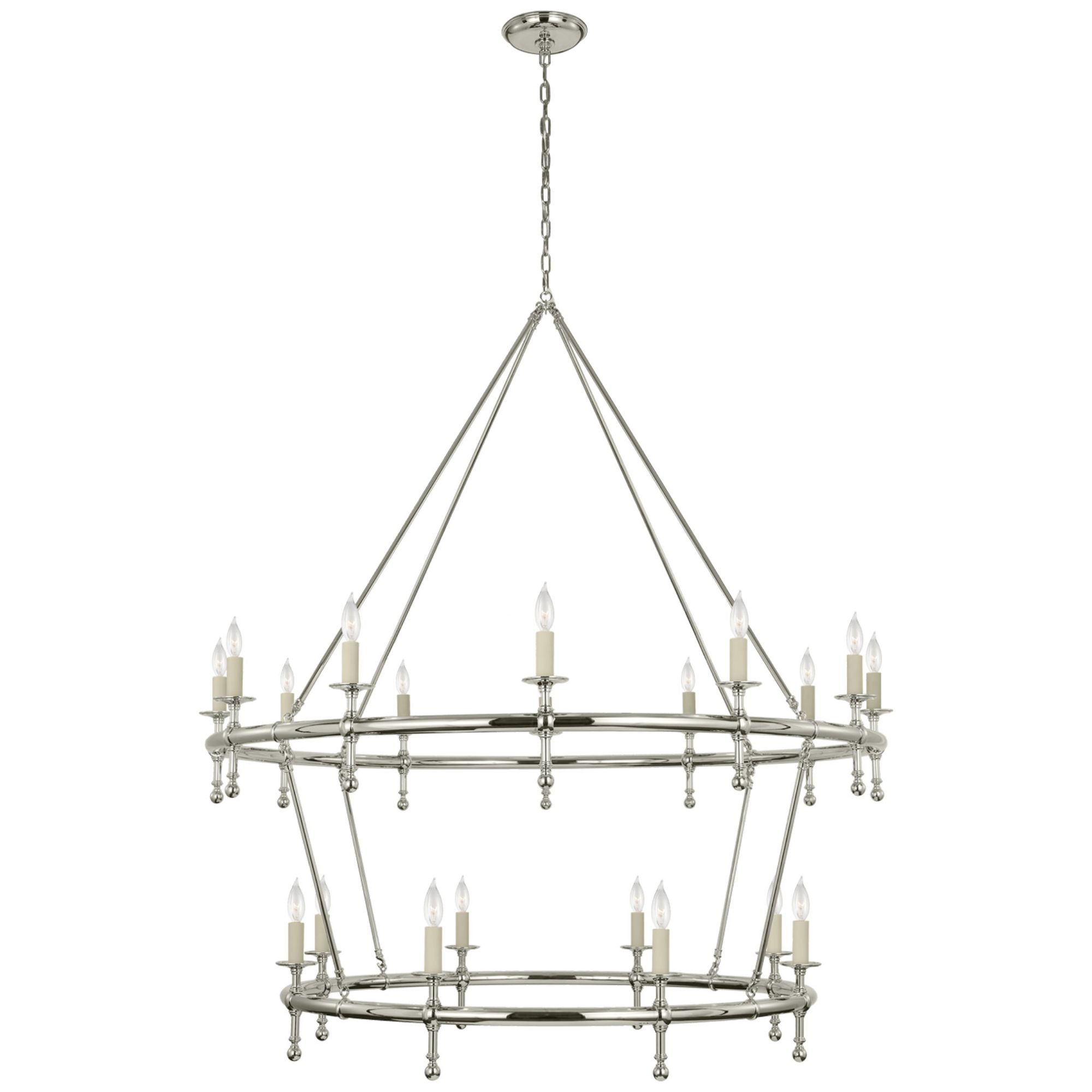 Chapman & Myers Classic 54" Two-Tier Ring Chandelier in Polished Nickel Ceiling Light W54.5"