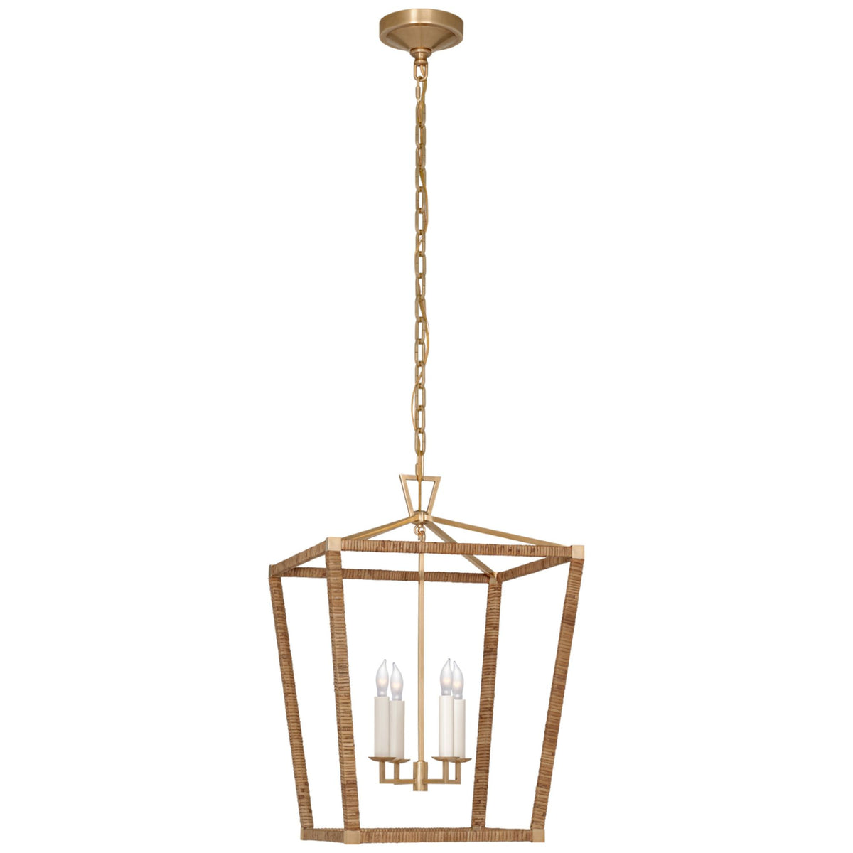 Chapman & Myers Darlana Medium Wrapped Lantern in Antique-Burnished Brass and Natural Rattan W17" x H24.5"