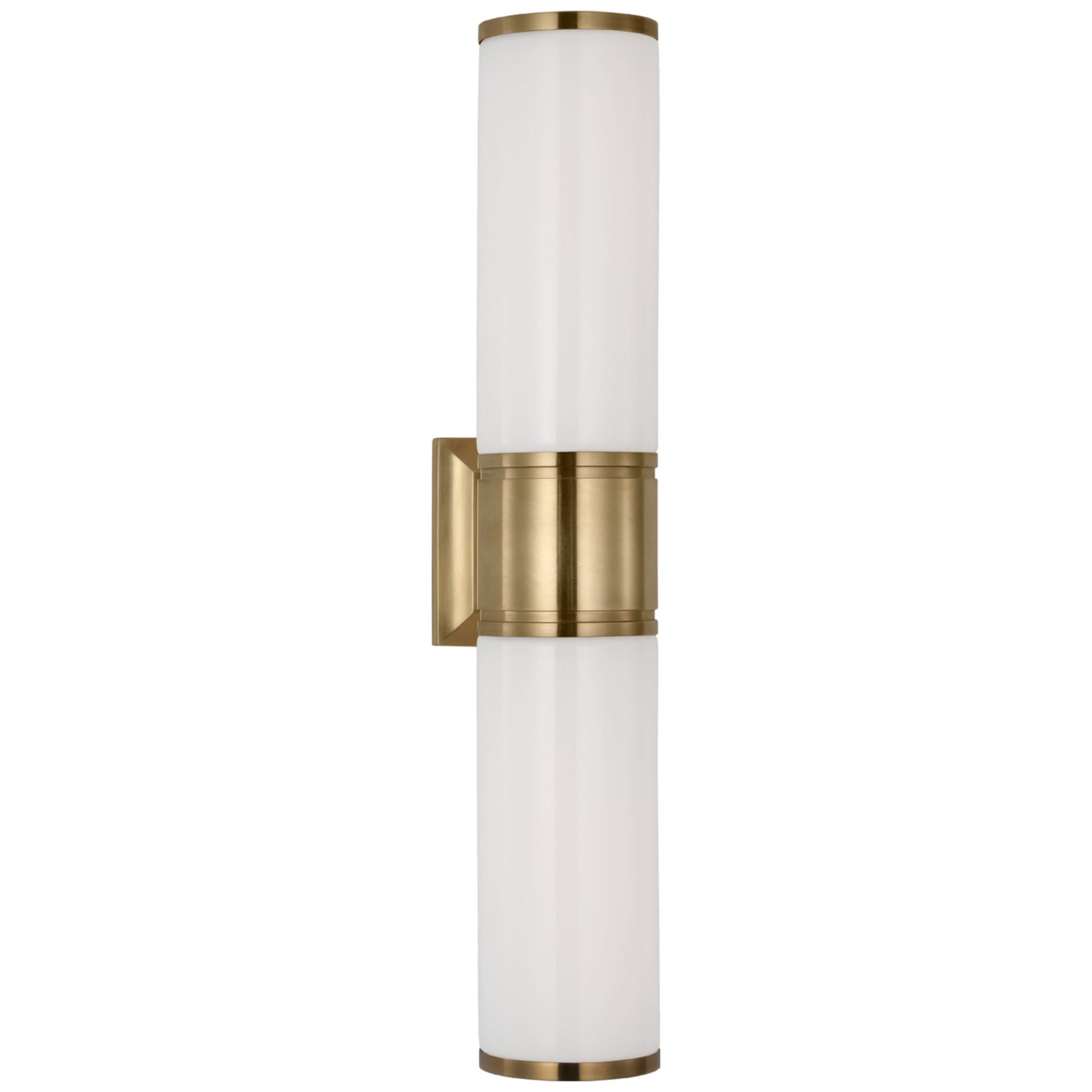 Chapman & Myers Halford 22" Double Bath Sconce in Antique-Burnished Brass with White Glass Wall Light W4.5" x H22.25"