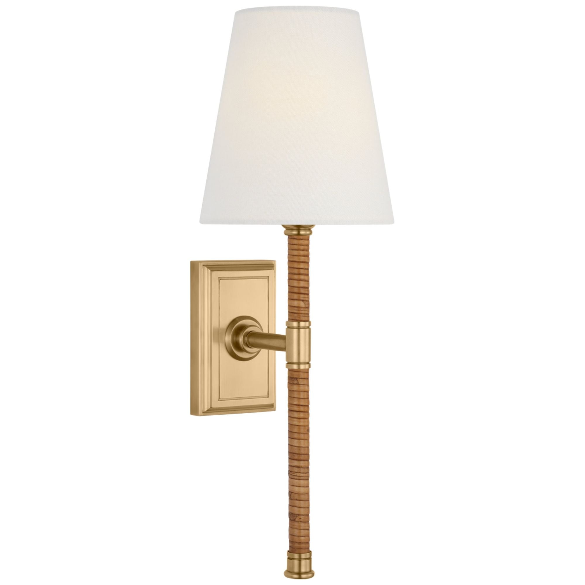 Chapman & Myers Basden 16" Tail Sconce in Antique-Burnished Brass and Natural Rattan with Linen Shade Wall Light W5.5" x H16.25"