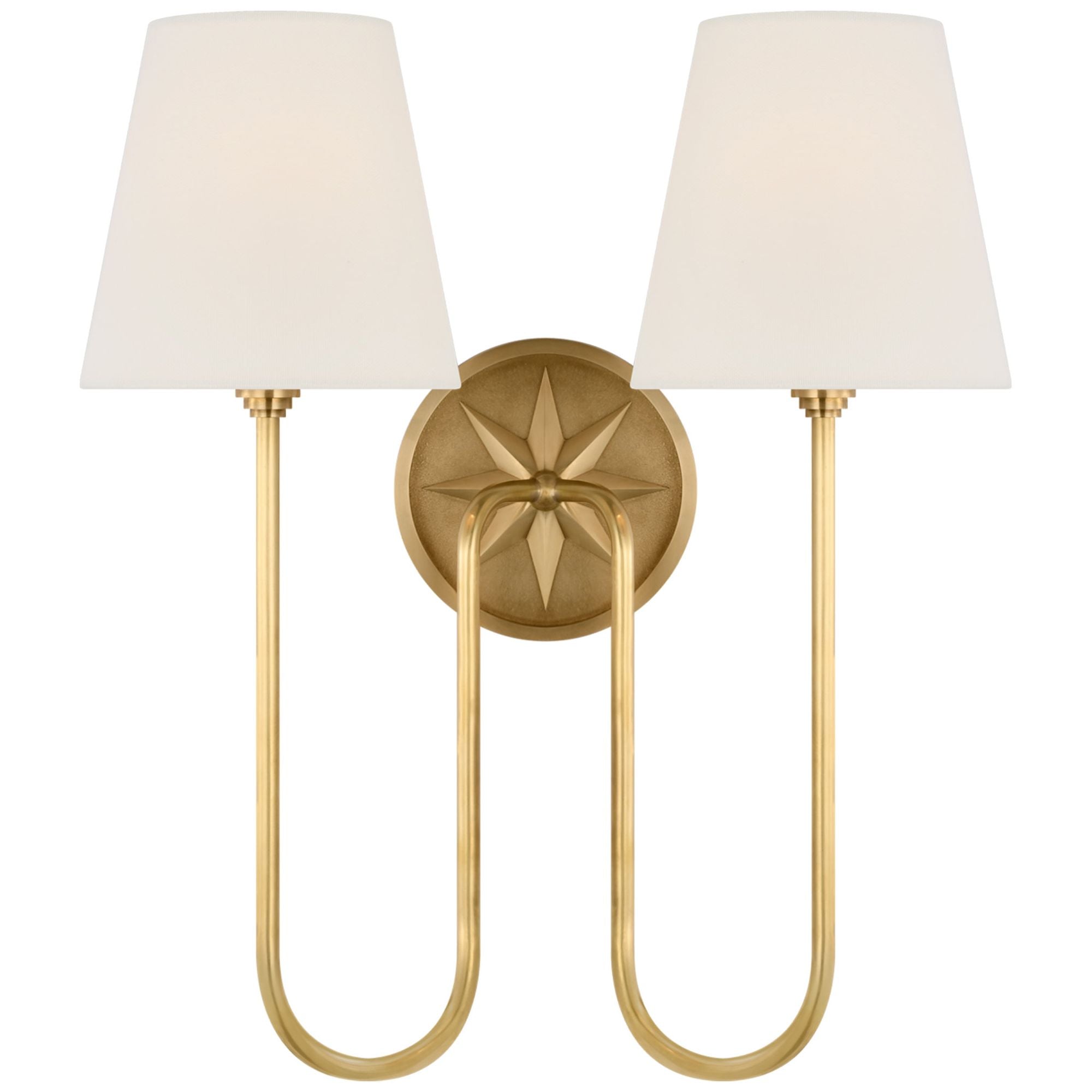 Chapman & Myers Polaris 17" Double Sconce in Antique-Burnished Brass with Linen Shades Wall Light W15" x H16.5"