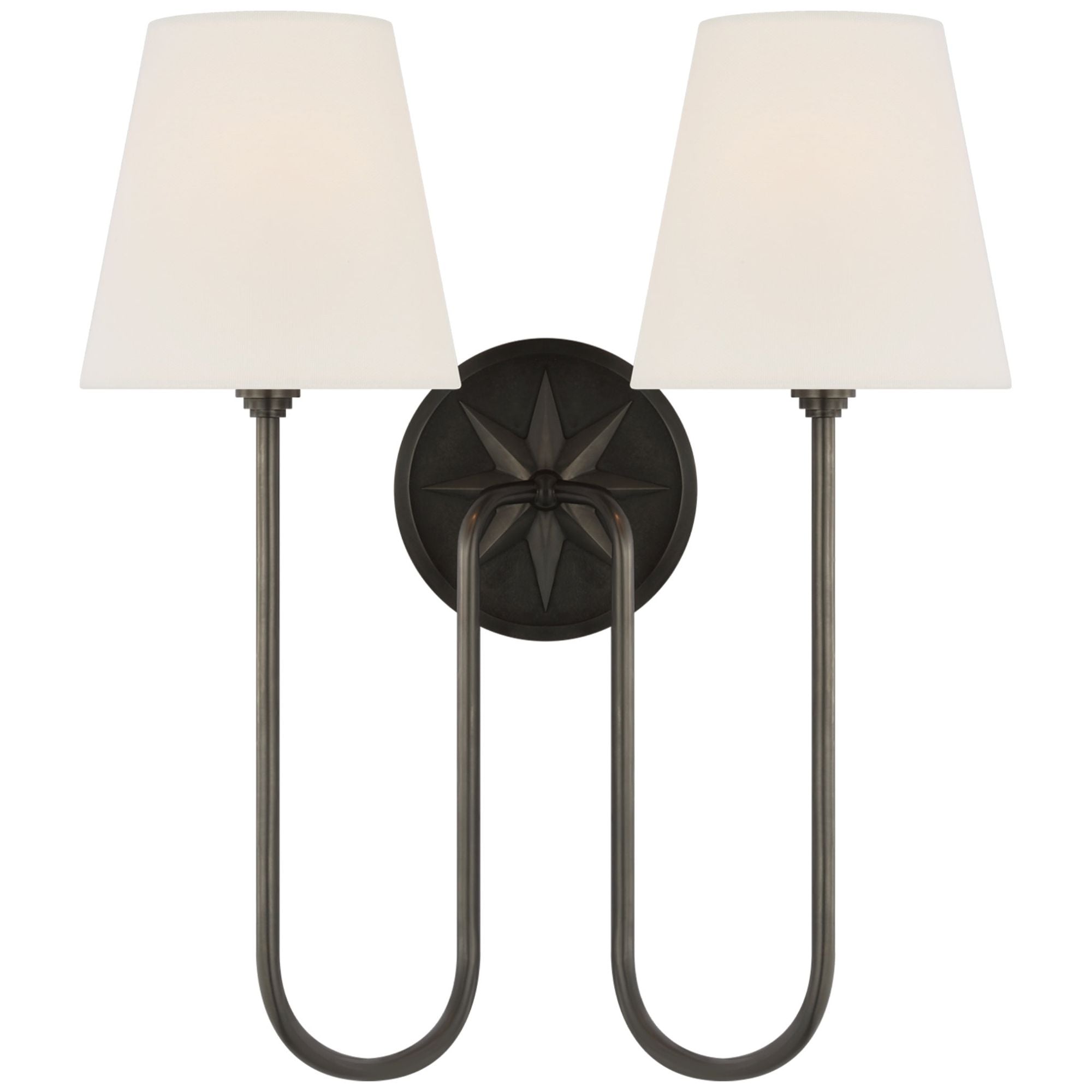 Chapman & Myers Polaris 17" Double Sconce in Bronze with Linen Shades Wall Light W15" x H16.5"