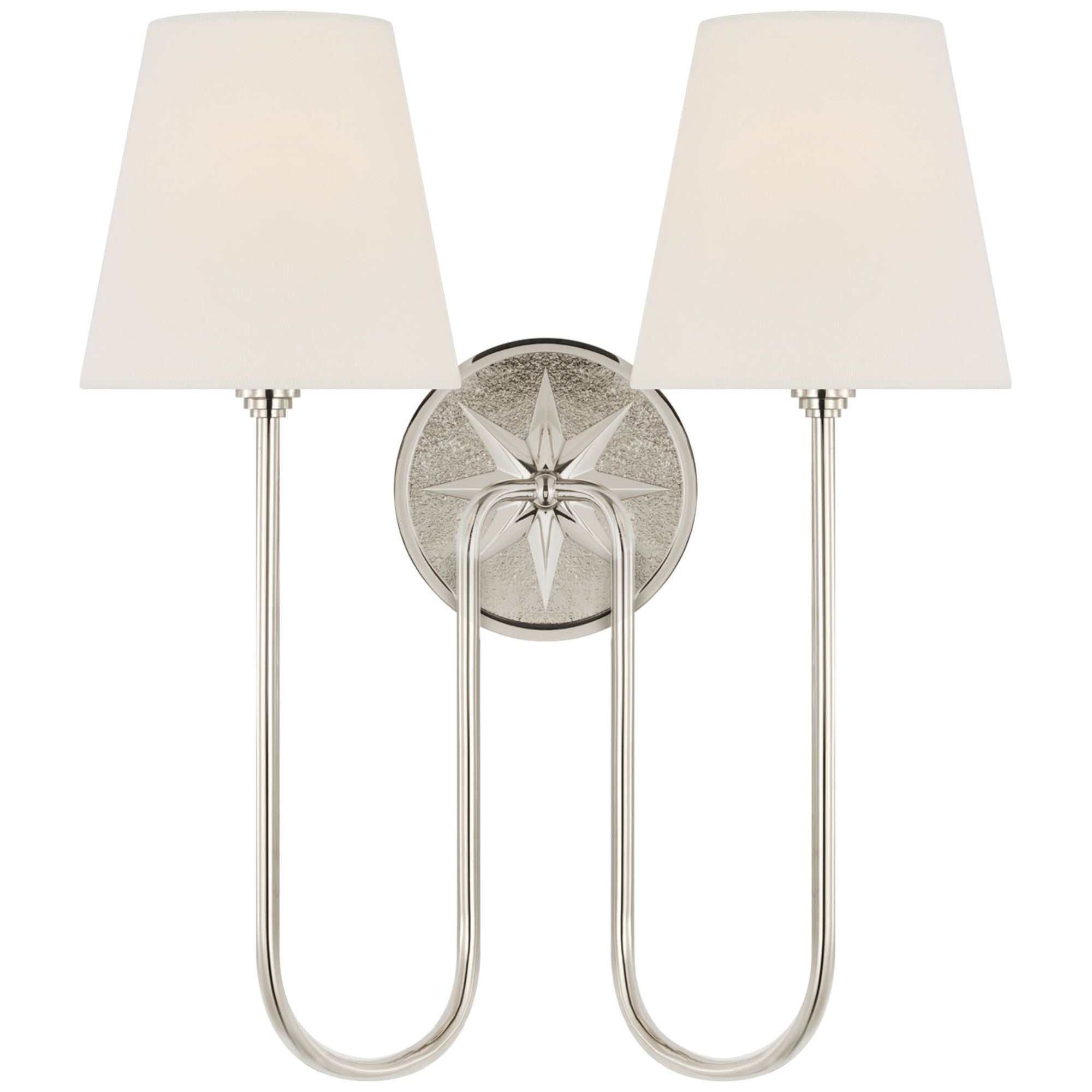 Chapman & Myers Polaris 17" Double Sconce in Polished Nickel with Linen Shades Wall Light W15" x H16.5"