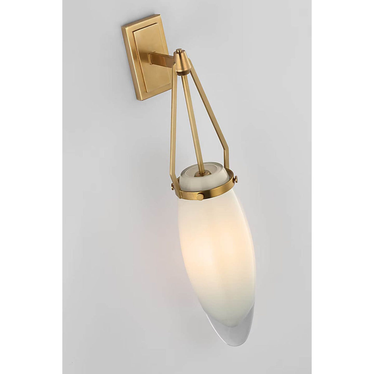 Chapman & Myers Myla Medium Bracketed Sconce in Antique-Burnished Brass with White Glass W4.25" x H19.25" x E5.25"