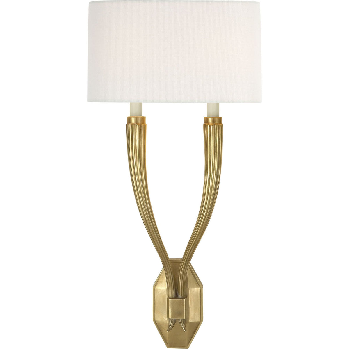 Chapman & Myers Ruhlmann Double Sconce in Antique-Burnished Brass with Linen Shade W10.75" x H22.5" x E6.25"