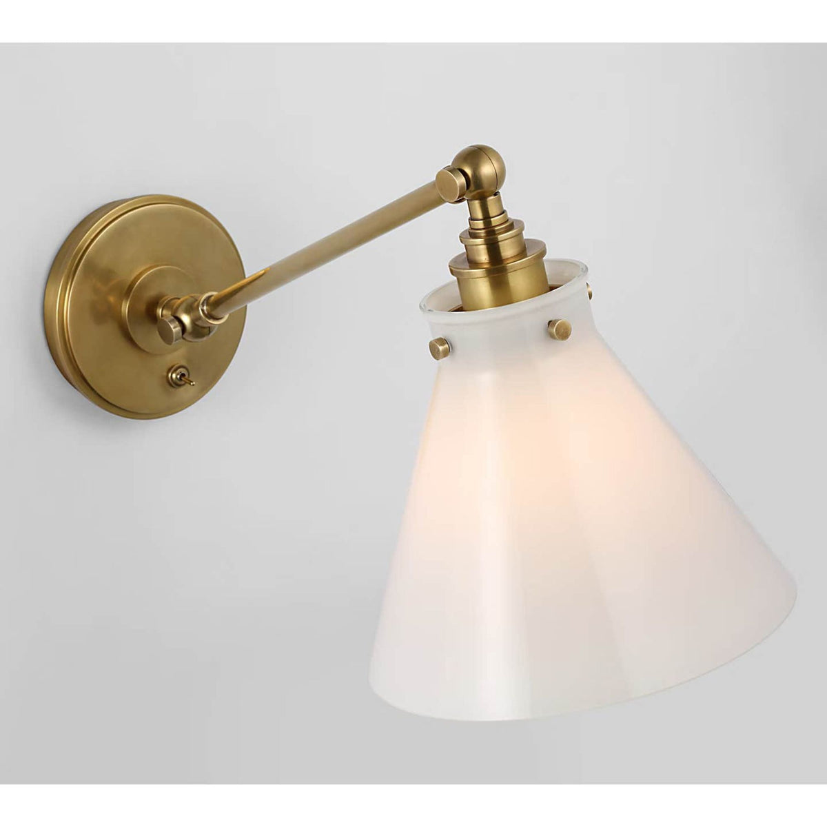 Chapman & Myers Parkington Single Library Wall Light in Antique-Burnished Brass with White Glass W8.5" x H9.75" - 11.5" x E17" - 18.75"