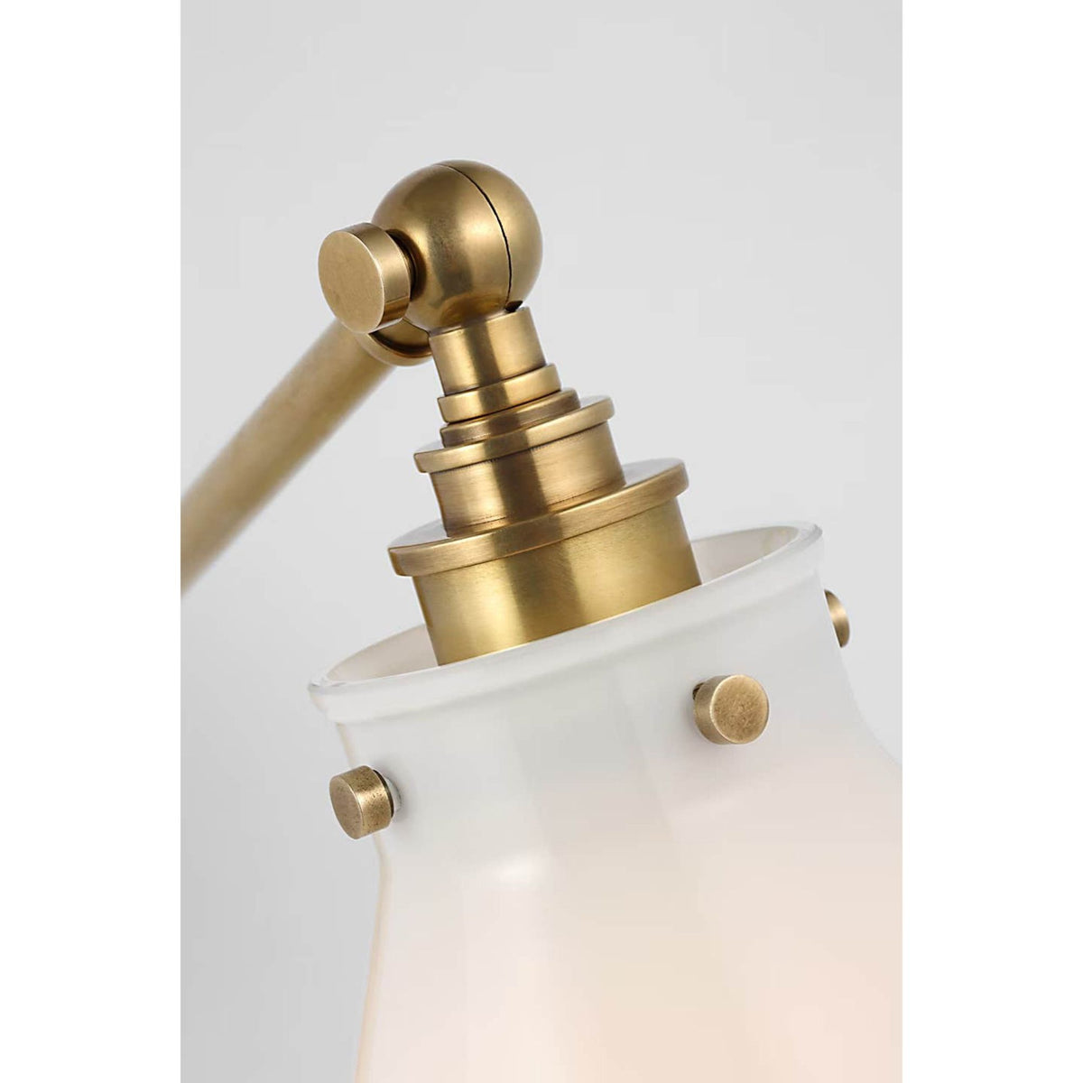 Chapman & Myers Parkington Single Library Wall Light in Antique-Burnished Brass with White Glass W8.5" x H9.75" - 11.5" x E17" - 18.75"