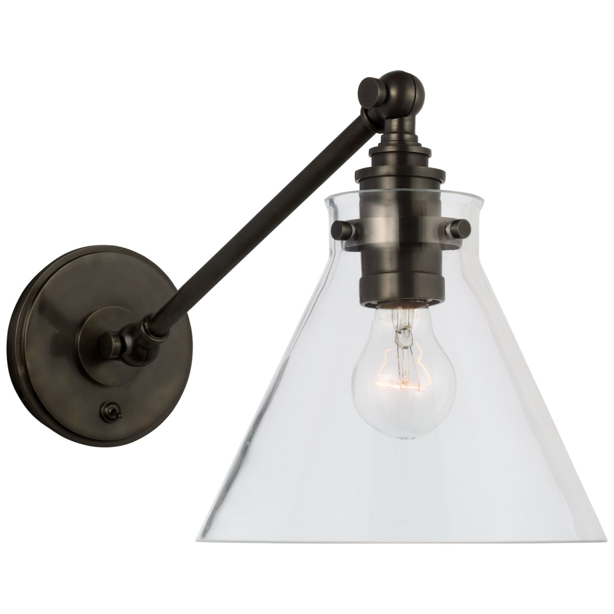 Chapman & Myers Parkington Single Library Wall Light in Bronze with Clear Glass W8.5" x H9.75" - 11.5" x E17" - 18.75"
