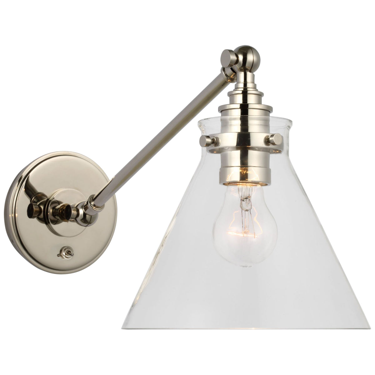 Chapman & Myers Parkington Single Library Wall Light in Polished Nickel with Clear Glass W8.5" x H9.75" - 11.5" x E17" - 18.75"