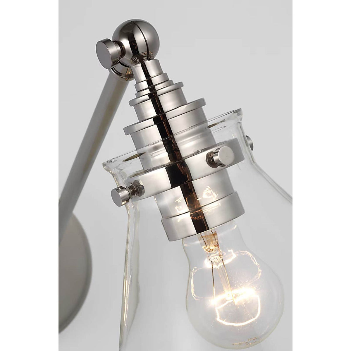 Chapman & Myers Parkington Single Library Wall Light in Polished Nickel with Clear Glass W8.5" x H9.75" - 11.5" x E17" - 18.75"
