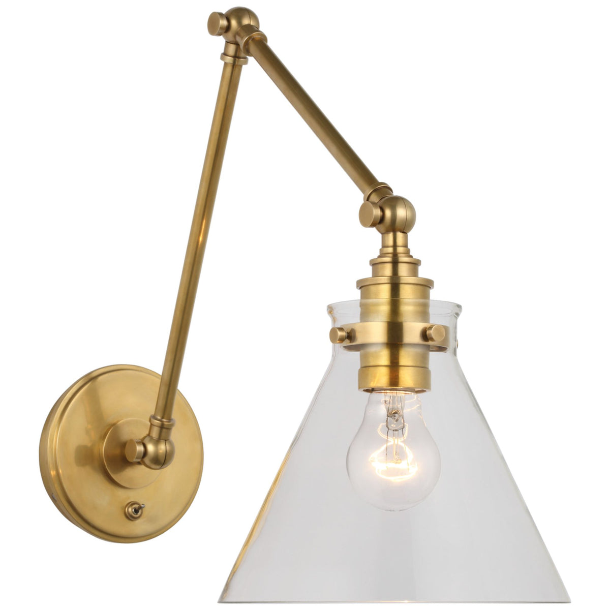 Chapman & Myers Parkington Double Library Wall Light in Antique-Burnished Brass with Clear Glass W8.5" x H14" - 15" x E15.5" - 24.75"