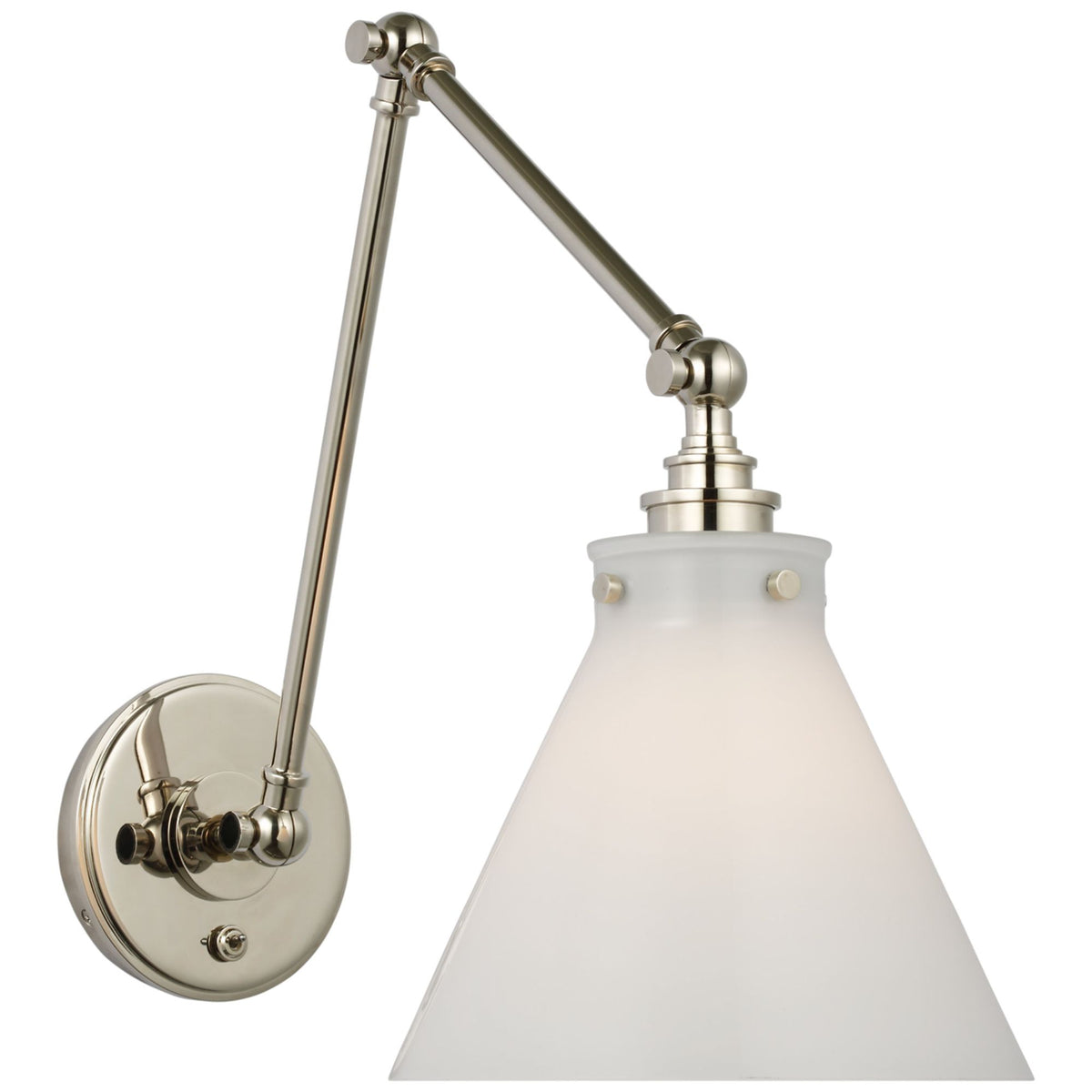 Chapman & Myers Parkington Double Library Wall Light in Polished Nickel with White Glass W8.5" x H14" - 15" x E15.5" - 24.75"