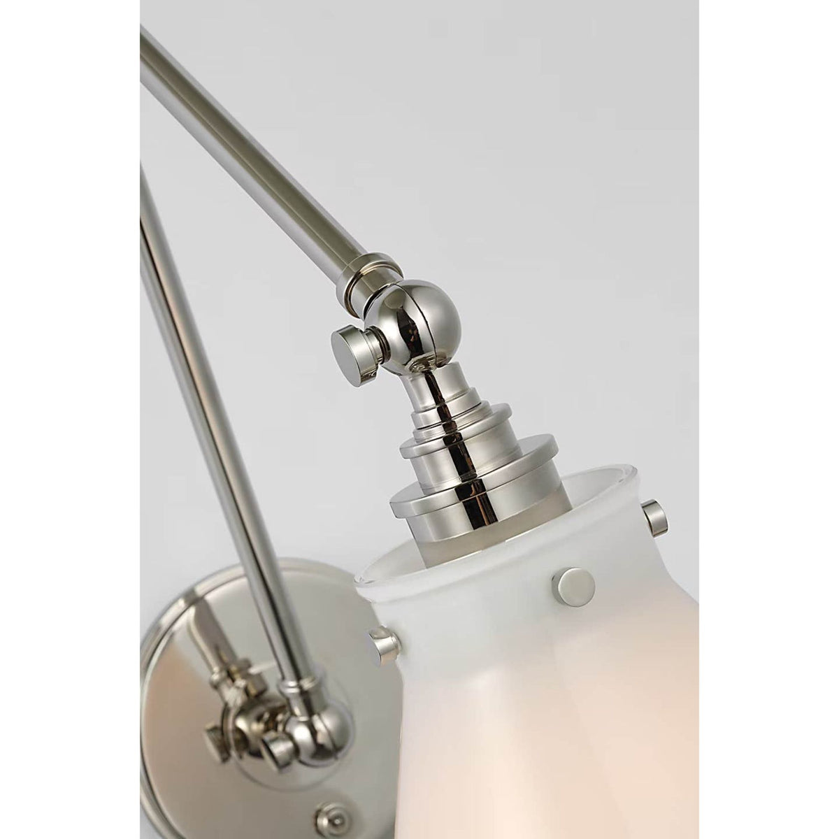 Chapman & Myers Parkington Double Library Wall Light in Polished Nickel with White Glass W8.5" x H14" - 15" x E15.5" - 24.75"