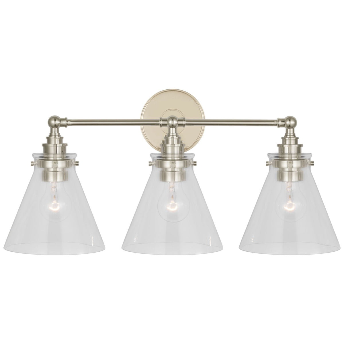 Chapman & Myers Parkington 24" Three Light Bath Bar in Polished Nickel with Clear Glass W24" x H11.5" x E8.75"