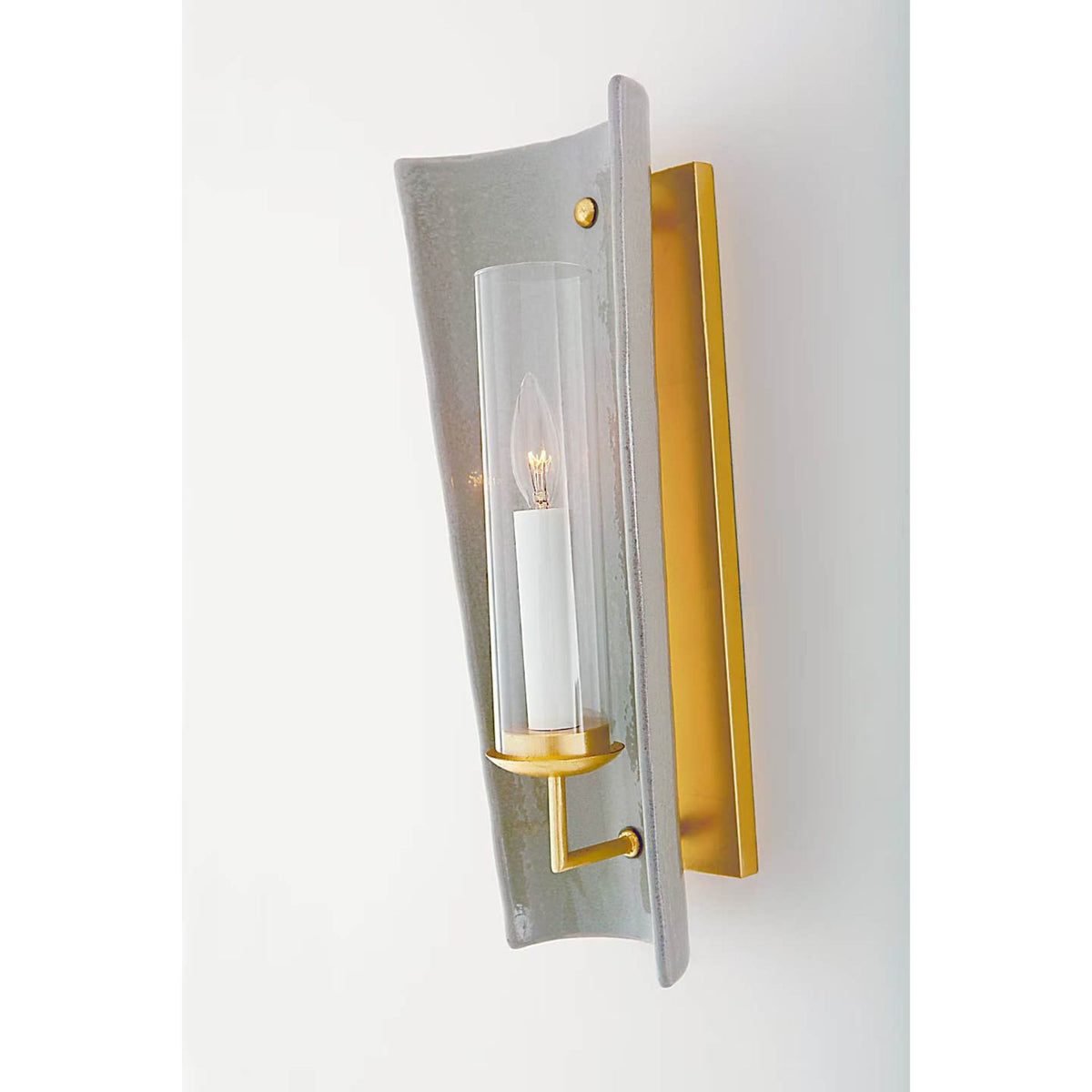 Chapman & Myers Downey Medium Reflector Sconce in Shellish Gray and Gild with Clear Glass W7.25" x H18" x E5.75"