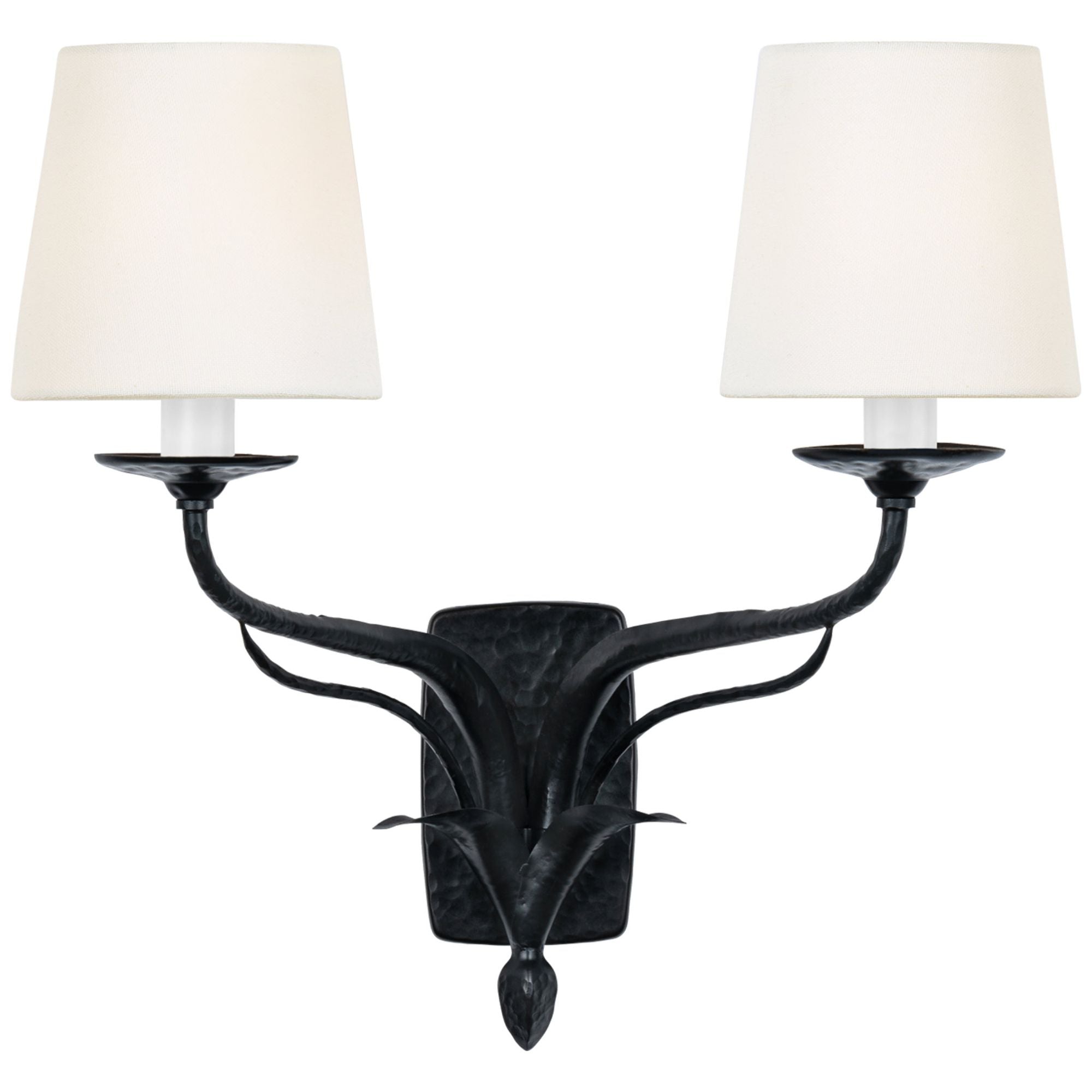 Chapman & Myers Amalfi 15" Double Sconce in Waxed Black with Linen Shades Wall Light W15" x H15.25"