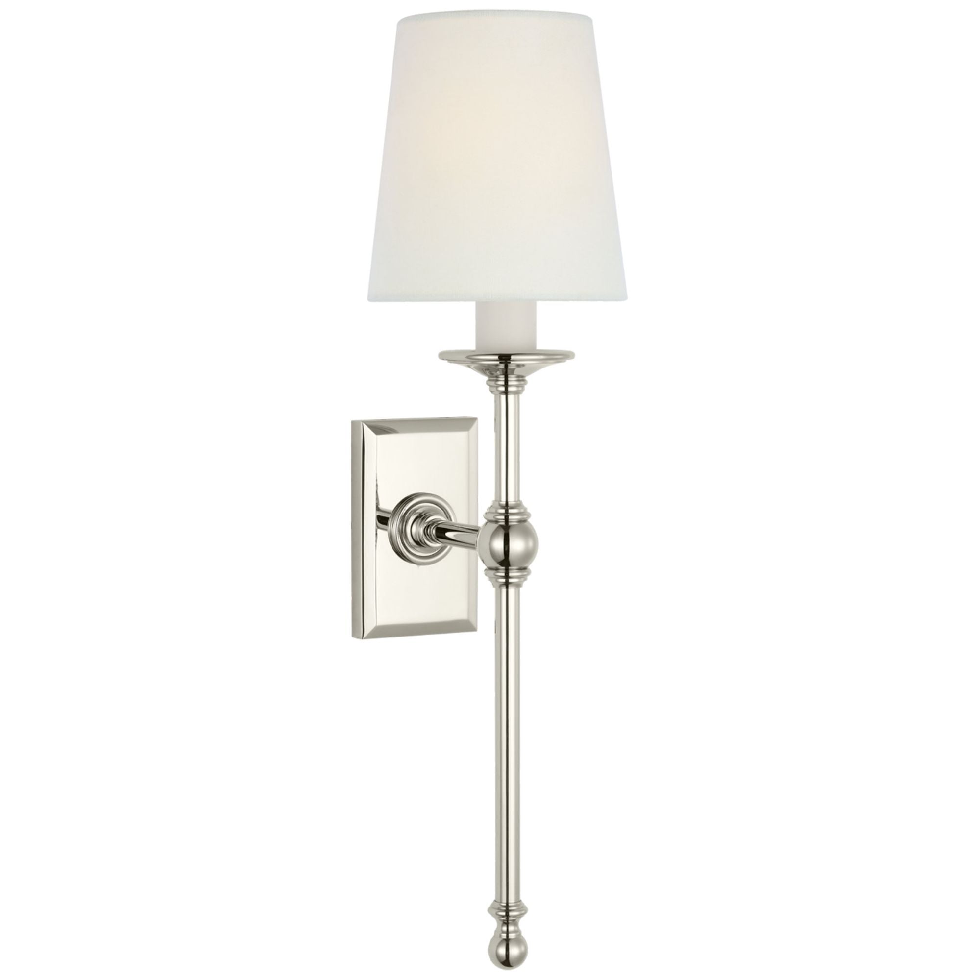 Chapman & Myers Classic 19" Tail Sconce in Polished Nickel with Linen Shades Wall Light W5" x H18.5"