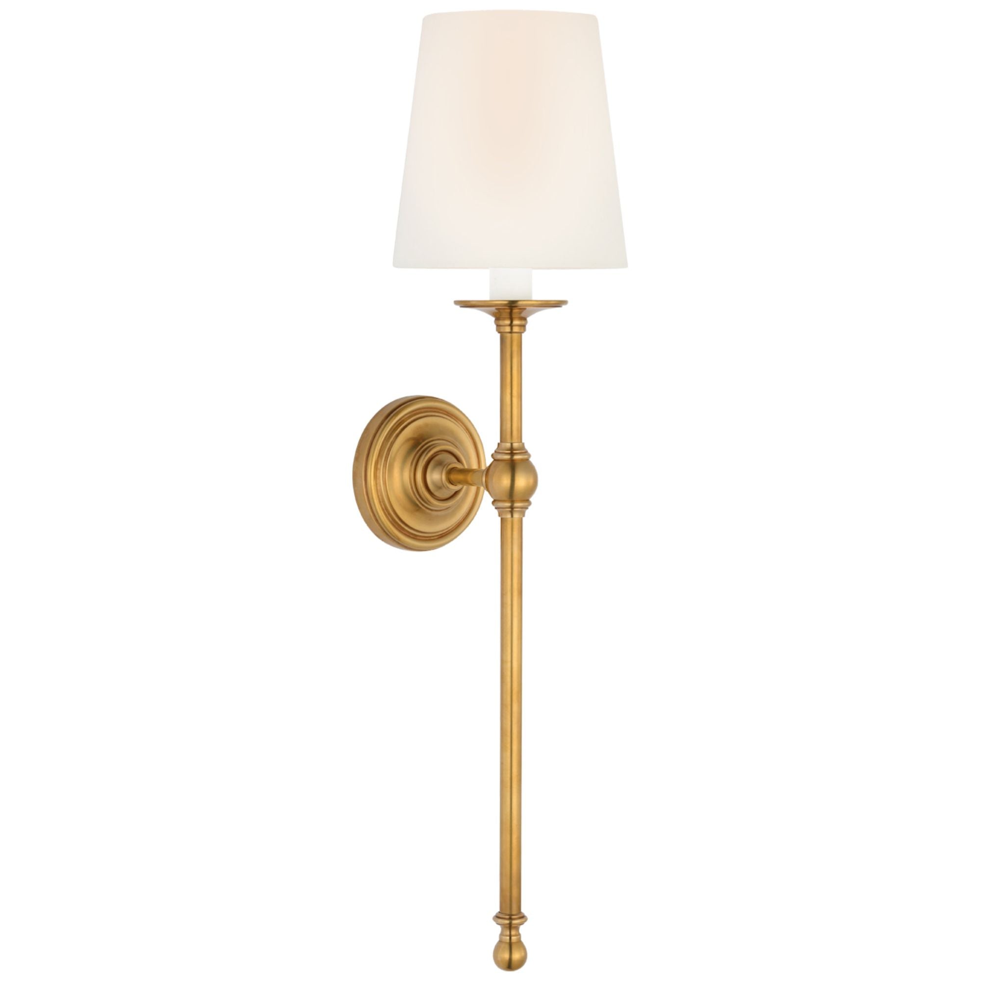 Chapman & Myers Classic 27" Tail Sconce in Antique-Burnished Brass with Linen Shade Wall Light W6.5" x H28.25"