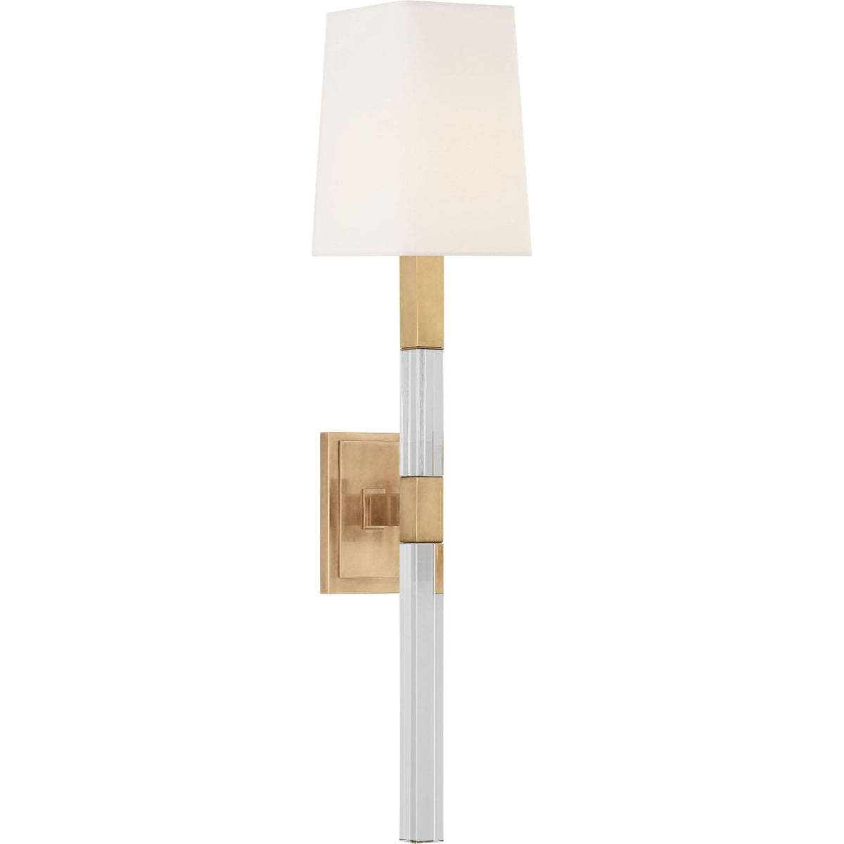 Chapman & Myers Reagan Medium Tail Sconce in Antique-Burnished Brass and Crystal with Linen Shade W5" x H24.75" x E6"