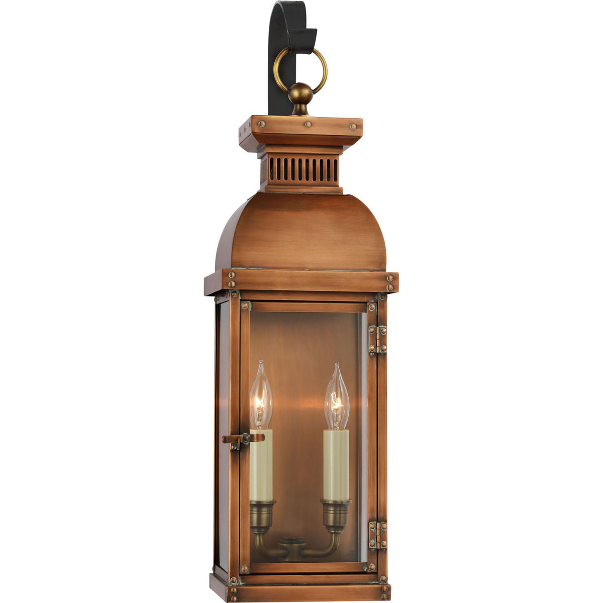 Chapman & Myers Suffork Medium Scroll Arm Lantern in Natural Copper W6.75" x H22.25" x E7.5"