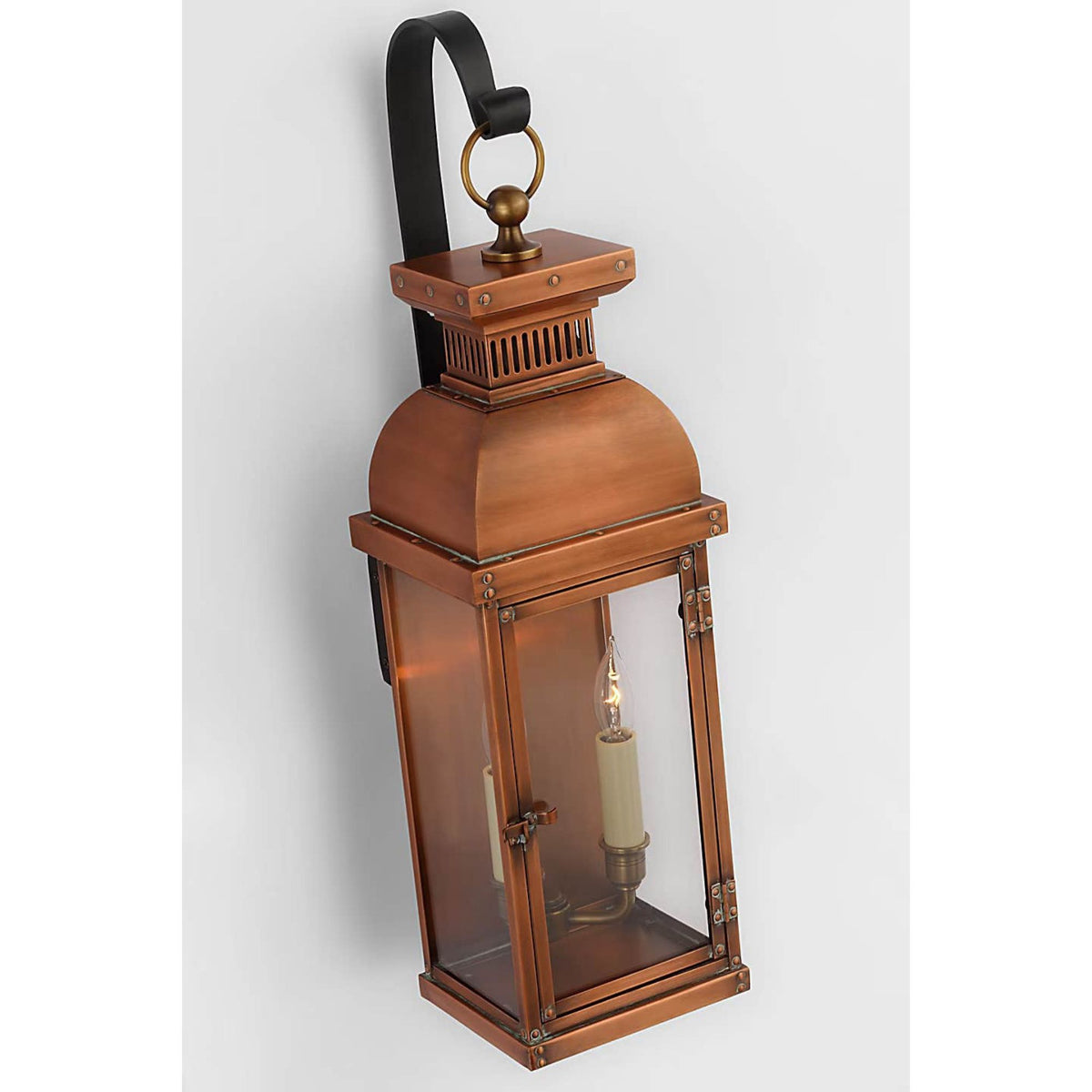 Chapman & Myers Suffork Medium Scroll Arm Lantern in Natural Copper W6.75" x H22.25" x E7.5"