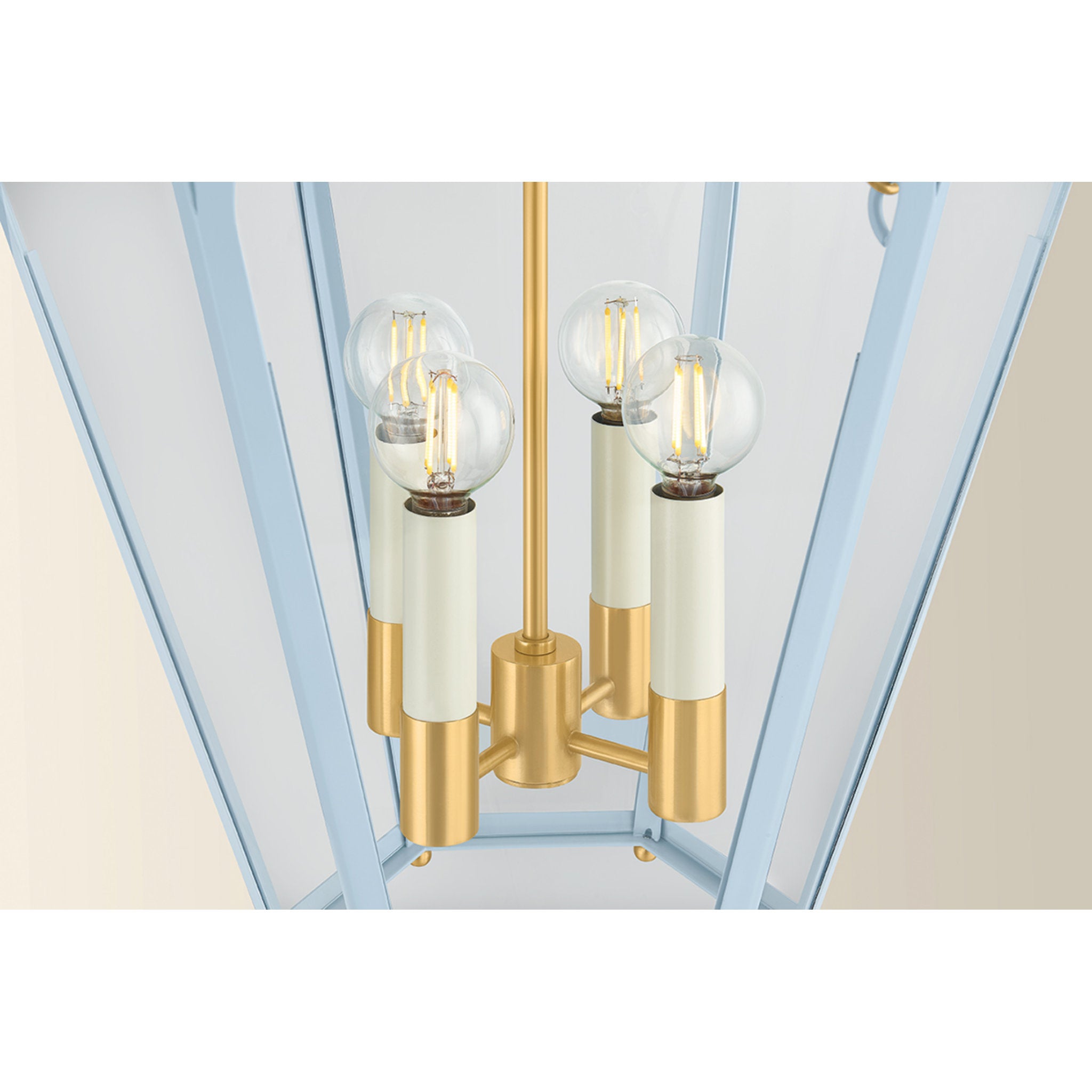 Clarisse 4-Light Lantern in Aged Brass 16W x 26.25H (Soft Arctic Blue)