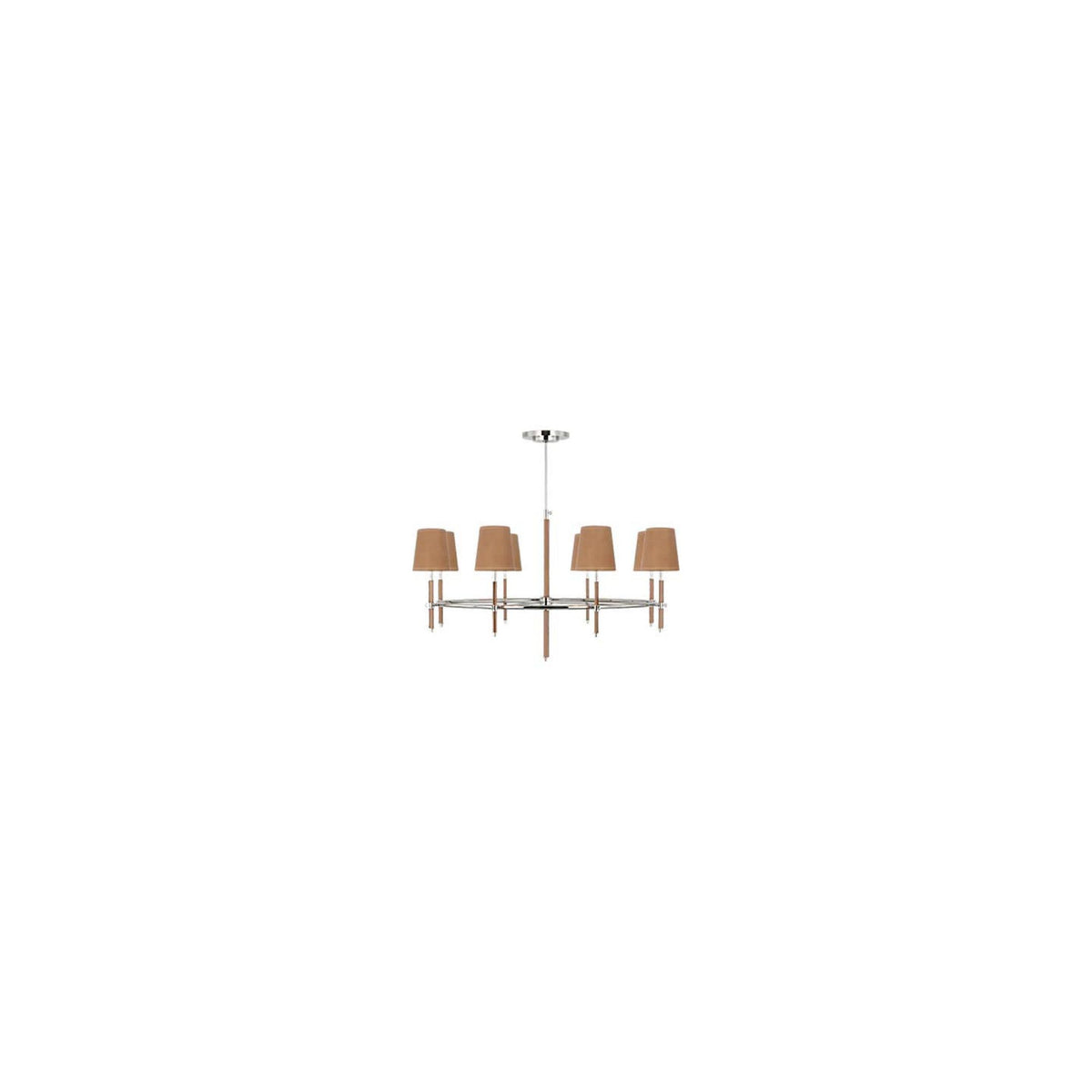 Thomas O'Brien Bryant Wrapped Ring Chandelier in Polished Nickel and Natural Leather with Natural Leather Shade W41"