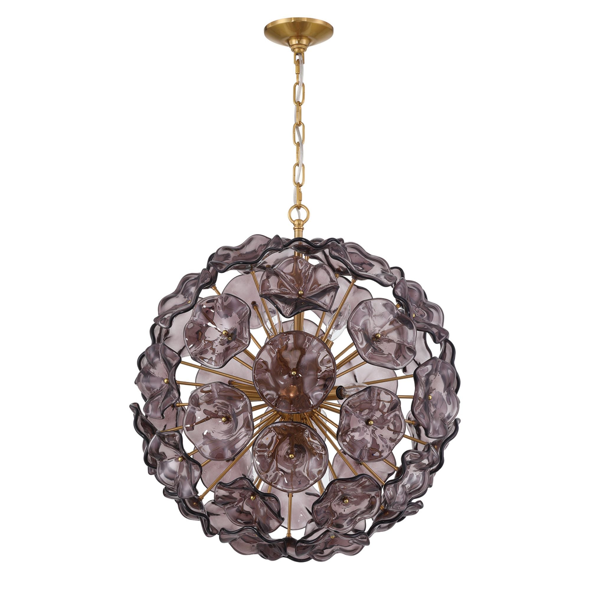 Esme 9 Light Aged Brass Pendant Floral Glass Petals Smoked 22.5"W x 25.25"H x 22.5"D