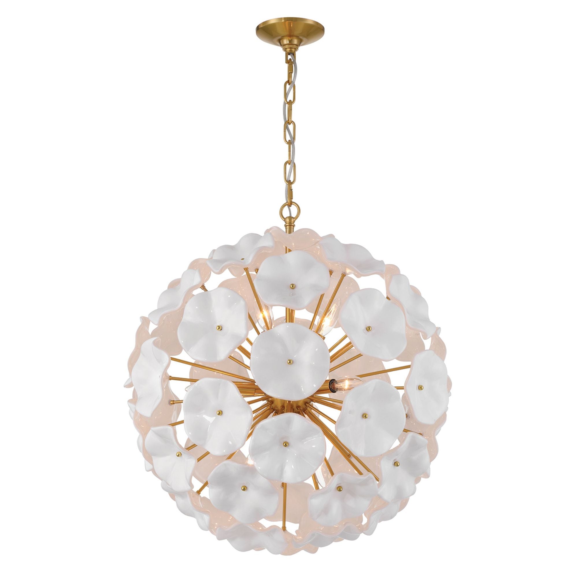 Esme 9 Light Aged Brass Pendant Floral Glass Petals White 22.5"W x 25.25"H x 22.5"D