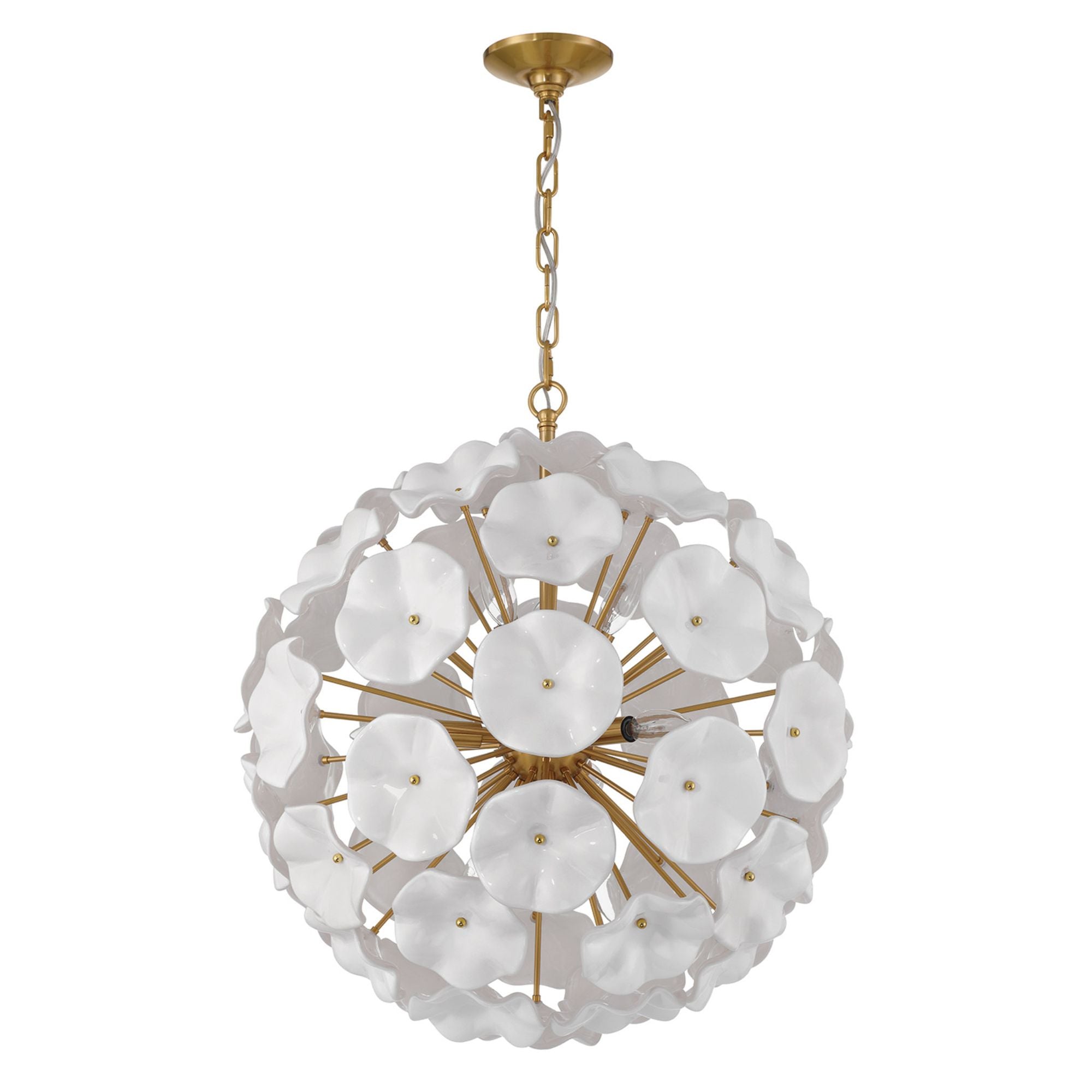 Esme 9 Light Aged Brass Pendant Floral Glass Petals White 22.5"W x 25.25"H x 22.5"D