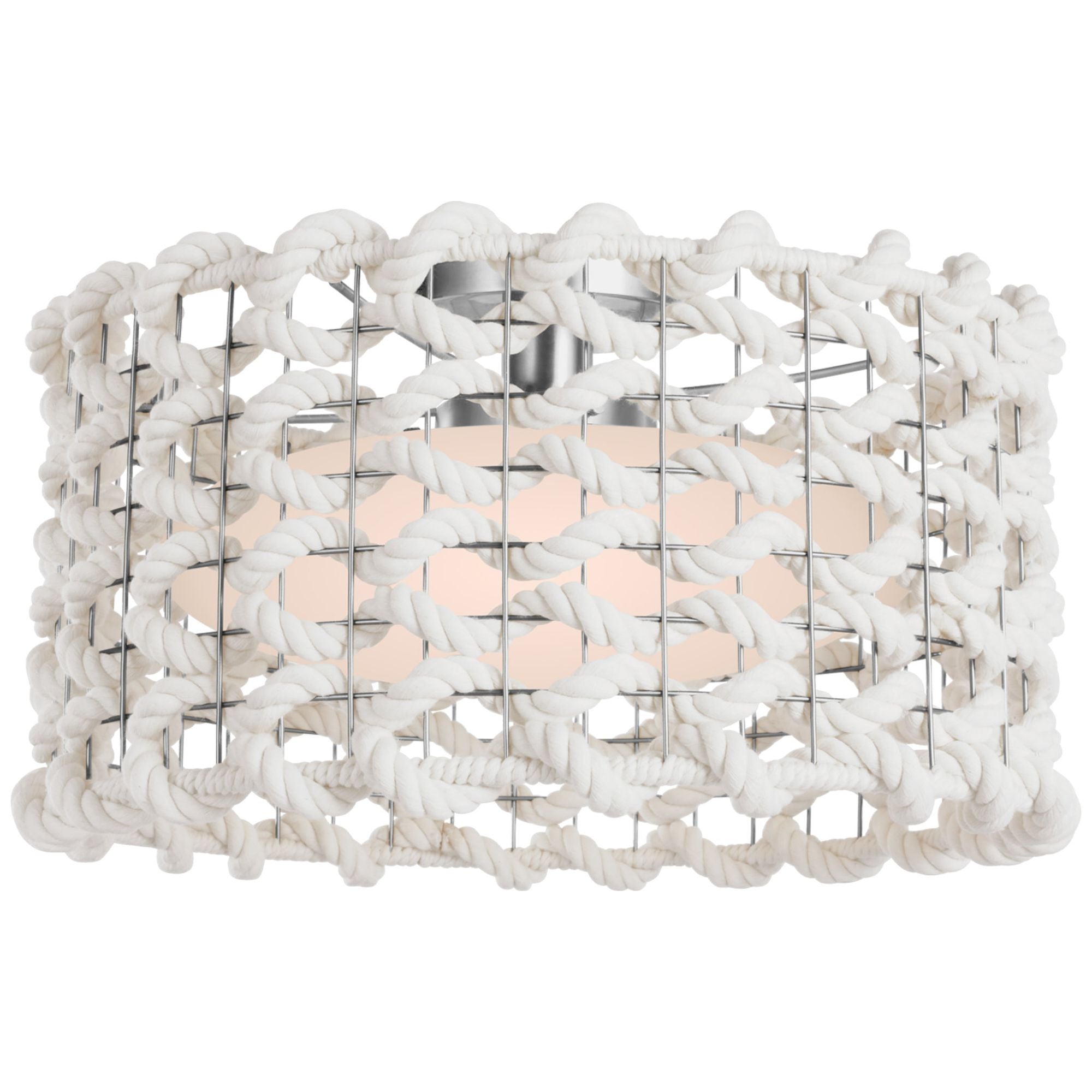 Fisher Weisman Catania 17" Flush Mount in Polished Nickel with Cream Braided Rope Ceiling Light W17.5" x H9.5"