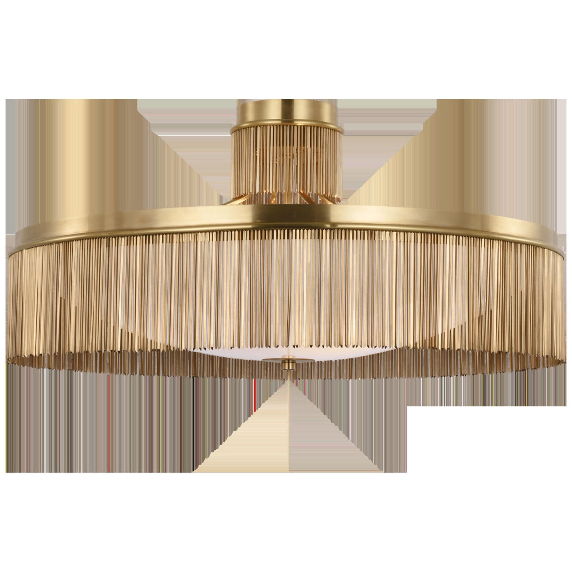 Fisher Weisman Sutton 32" Flush Mount in Antique-Burnished Brass with White Glass Ceiling Light W32" x H21"