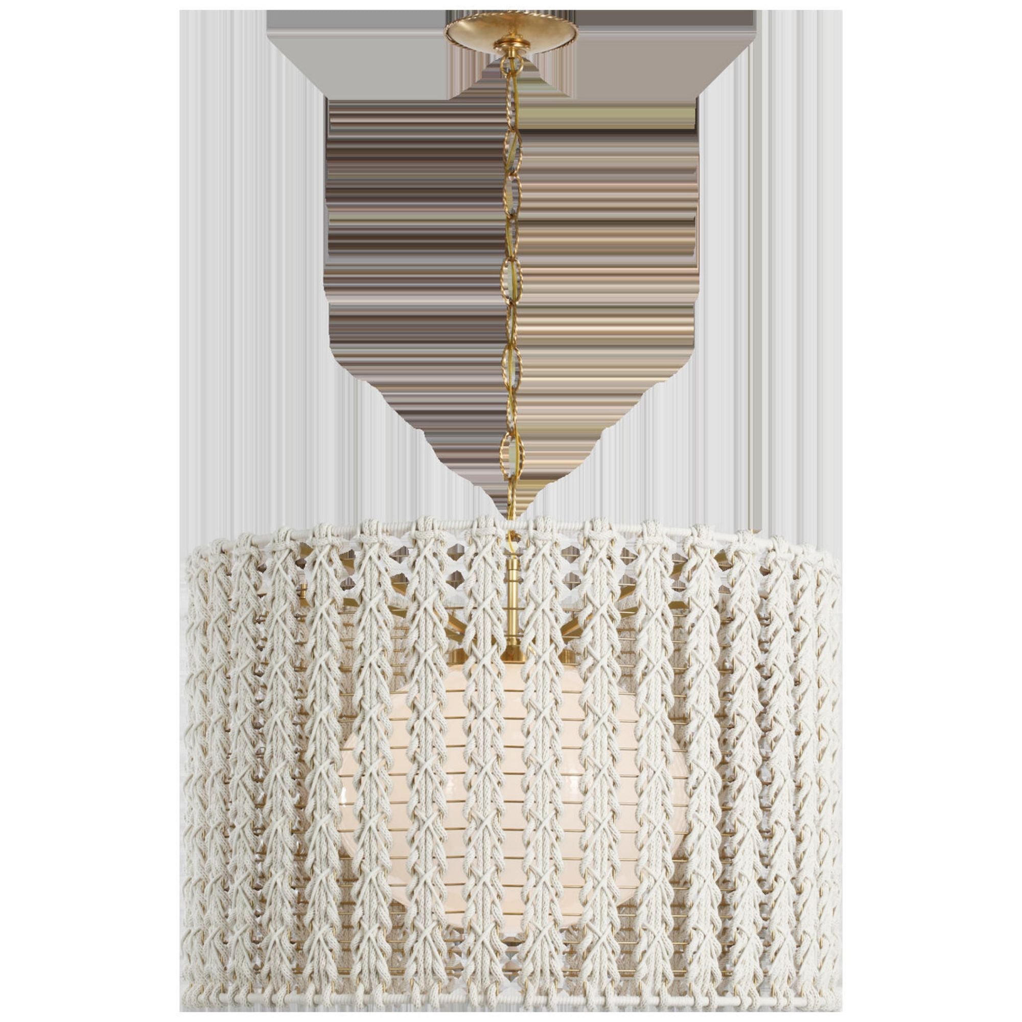 Fisher Weisman Catania 30" Hanging Shade in Antique-Burnished Brass with Cream Braided Rope Ceiling Light W29" x H21"