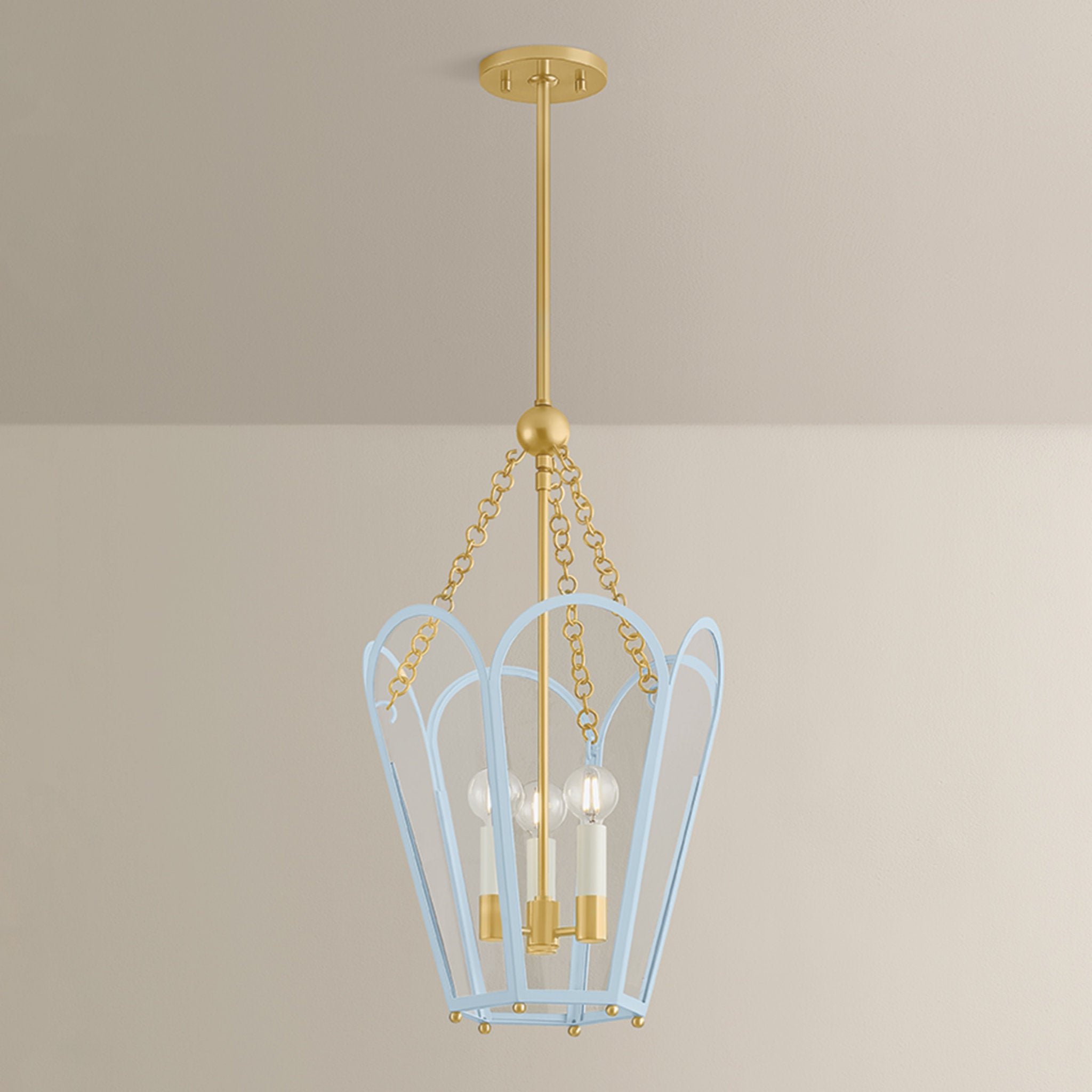 Clarisse 3-Light Lantern in Aged Brass 13W x 22.25H (Soft Arctic Blue)
