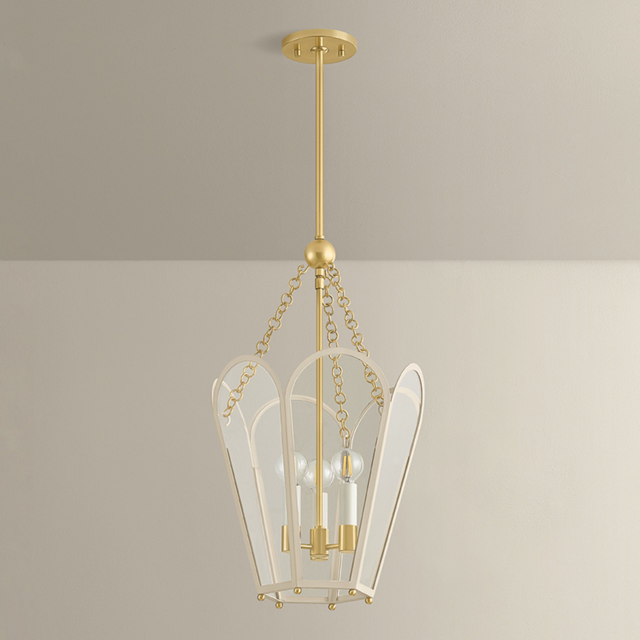 Clarisse 3-Light Lantern in Aged Brass 13W x 22.25H (Soft Bisque)