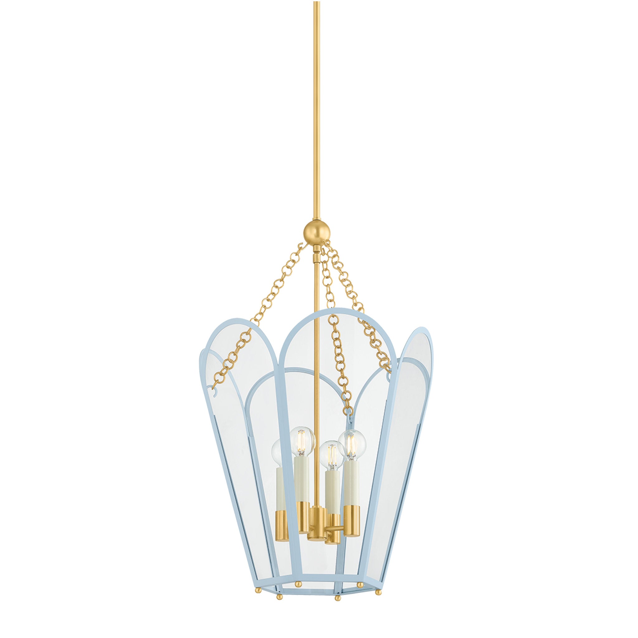 Clarisse 4-Light Lantern in Aged Brass 16W x 26.25H (Soft Arctic Blue)