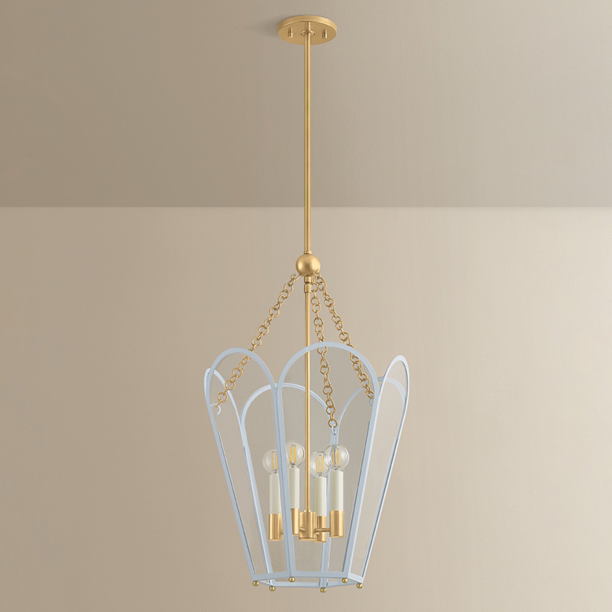 Clarisse 4-Light Lantern in Aged Brass 16W x 26.25H (Soft Arctic Blue)