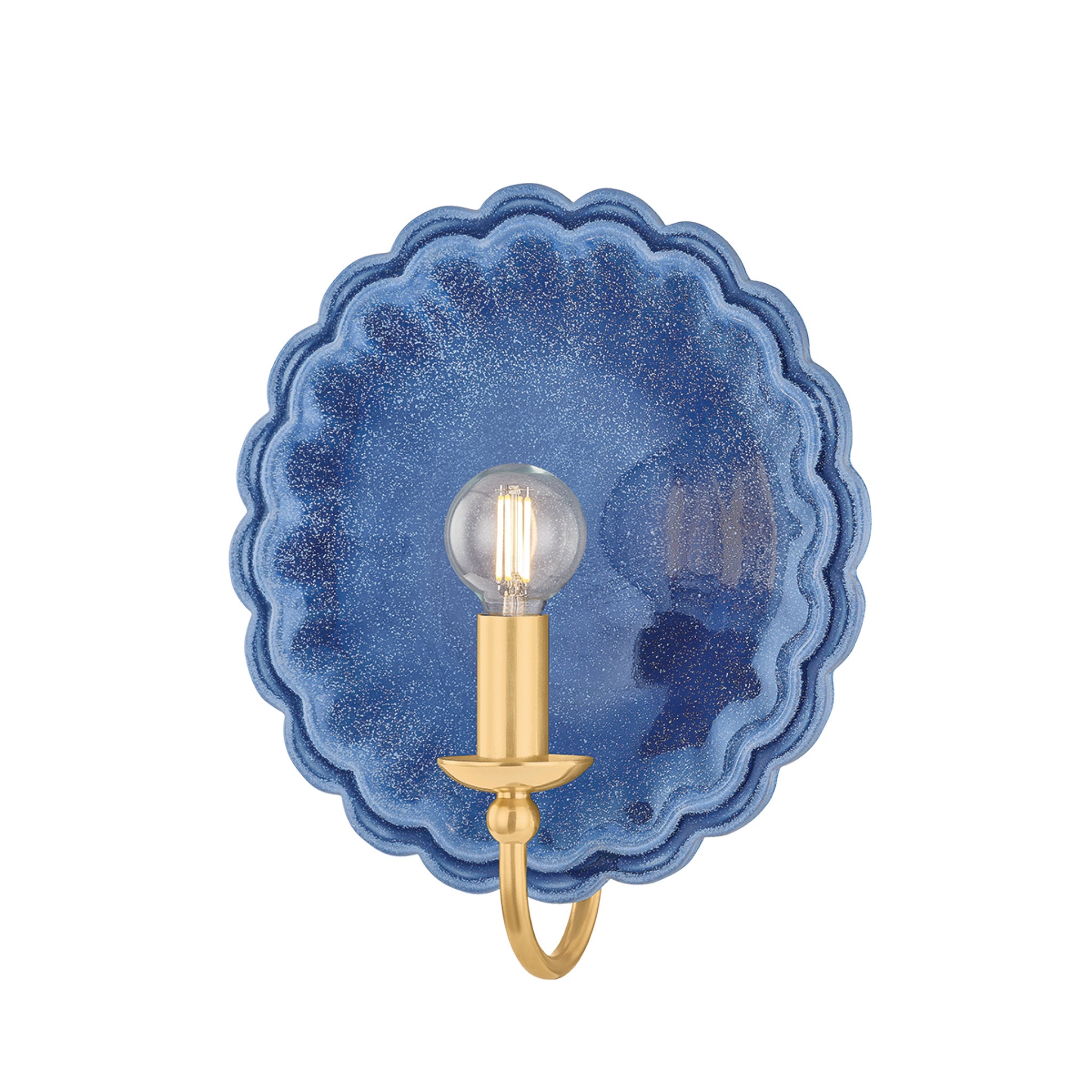 Paulette 1-Light Wall Sconce in Aged Brass 4L x 9.75W x 11.25H (Ceramic Indigo Wash)