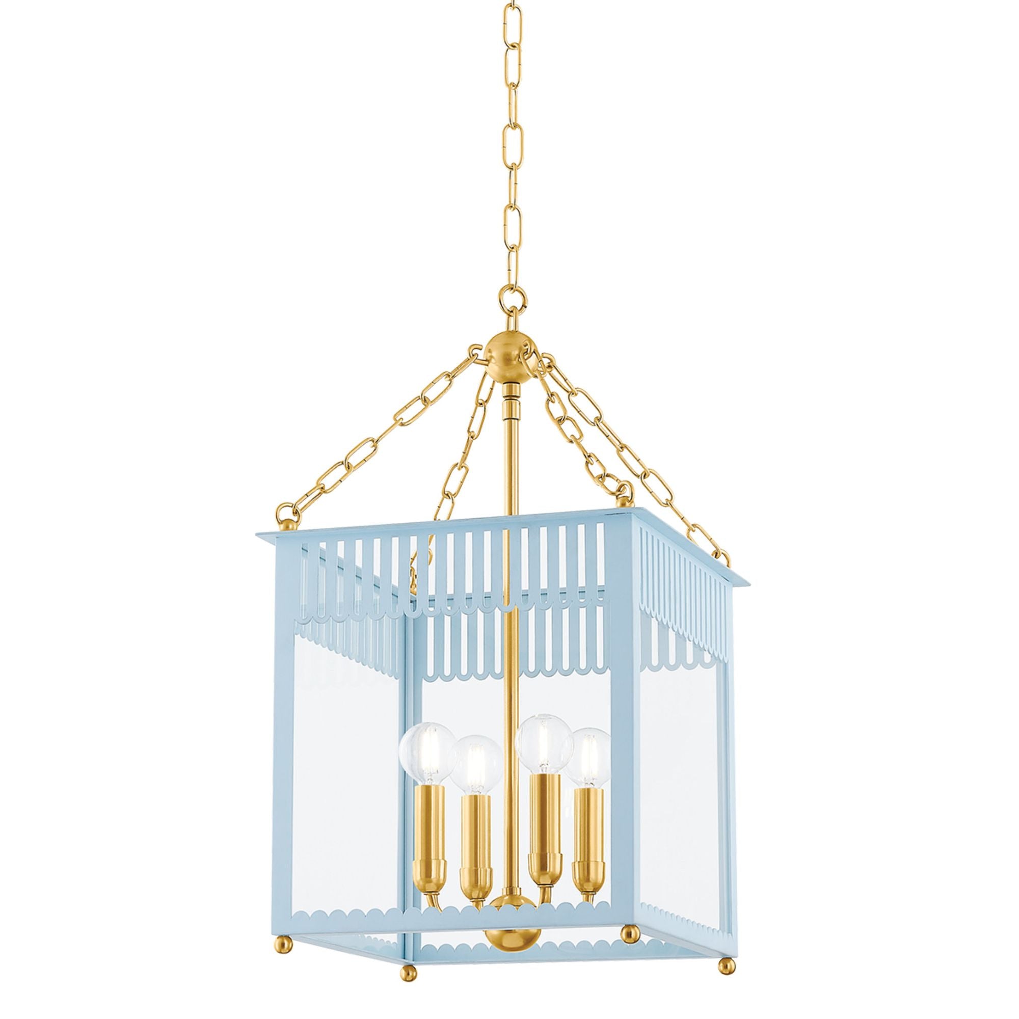 Rosalie 4-Light Lantern in Aged Brass 13.25L x 13.25W x 19.5H (Soft Arctic Blue)