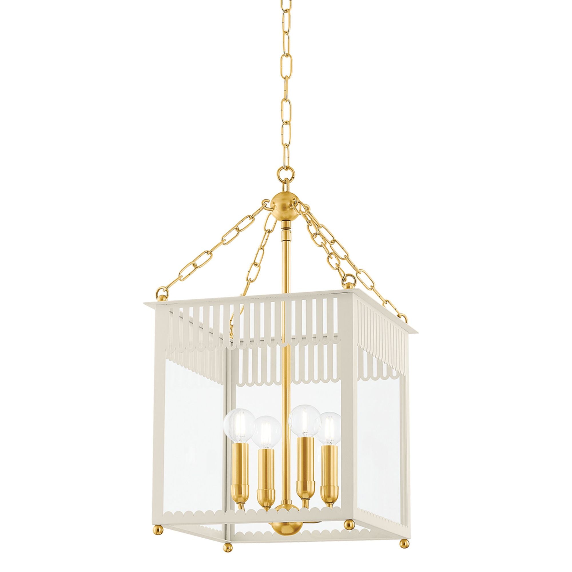 Rosalie 4-Light Lantern in Aged Brass 13.25L x 13.25W x 19.5H (Soft Cream)