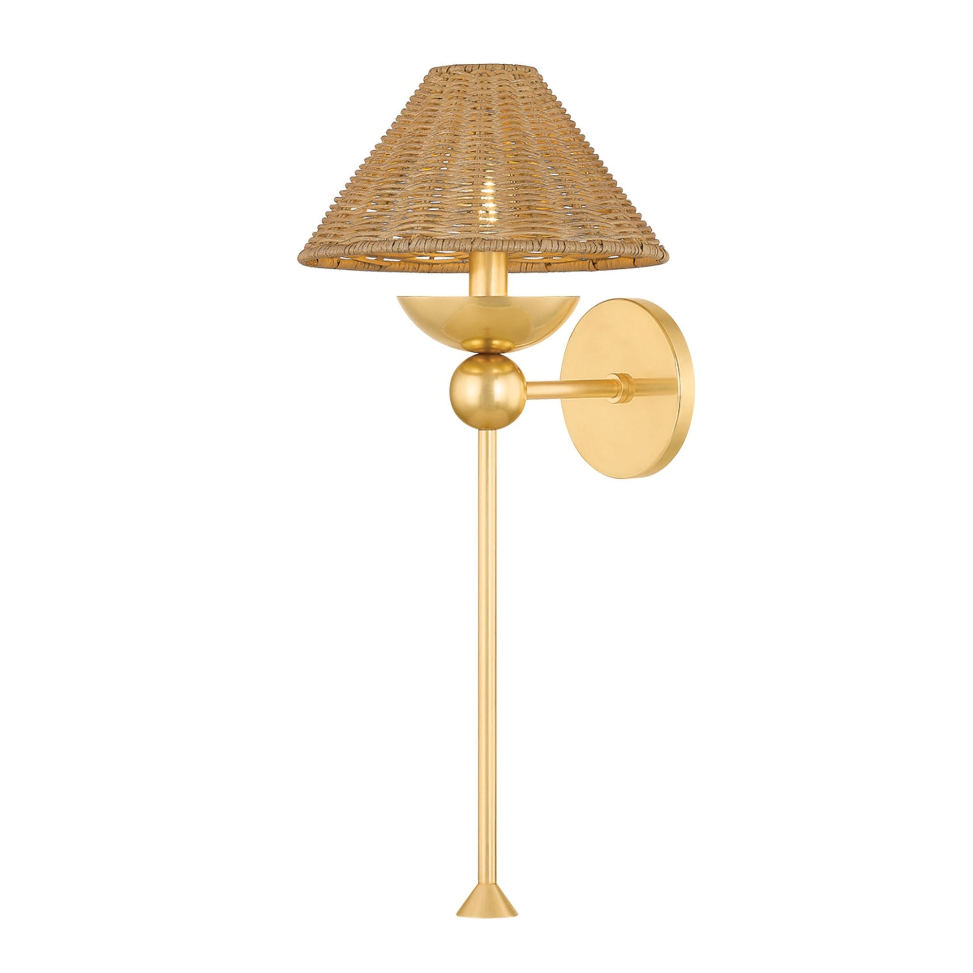 Perilla 1-Light Wall Sconce in Aged Brass by Dabito 9.5W x 21.25H