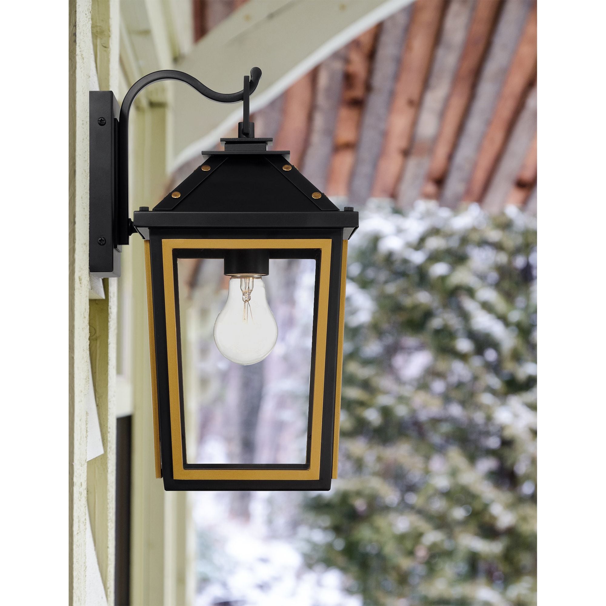 Hawkins 7.25'' Matte Black + Textured Gold Outdoor Sconce Black 7.25"W x 14"H x 9"D