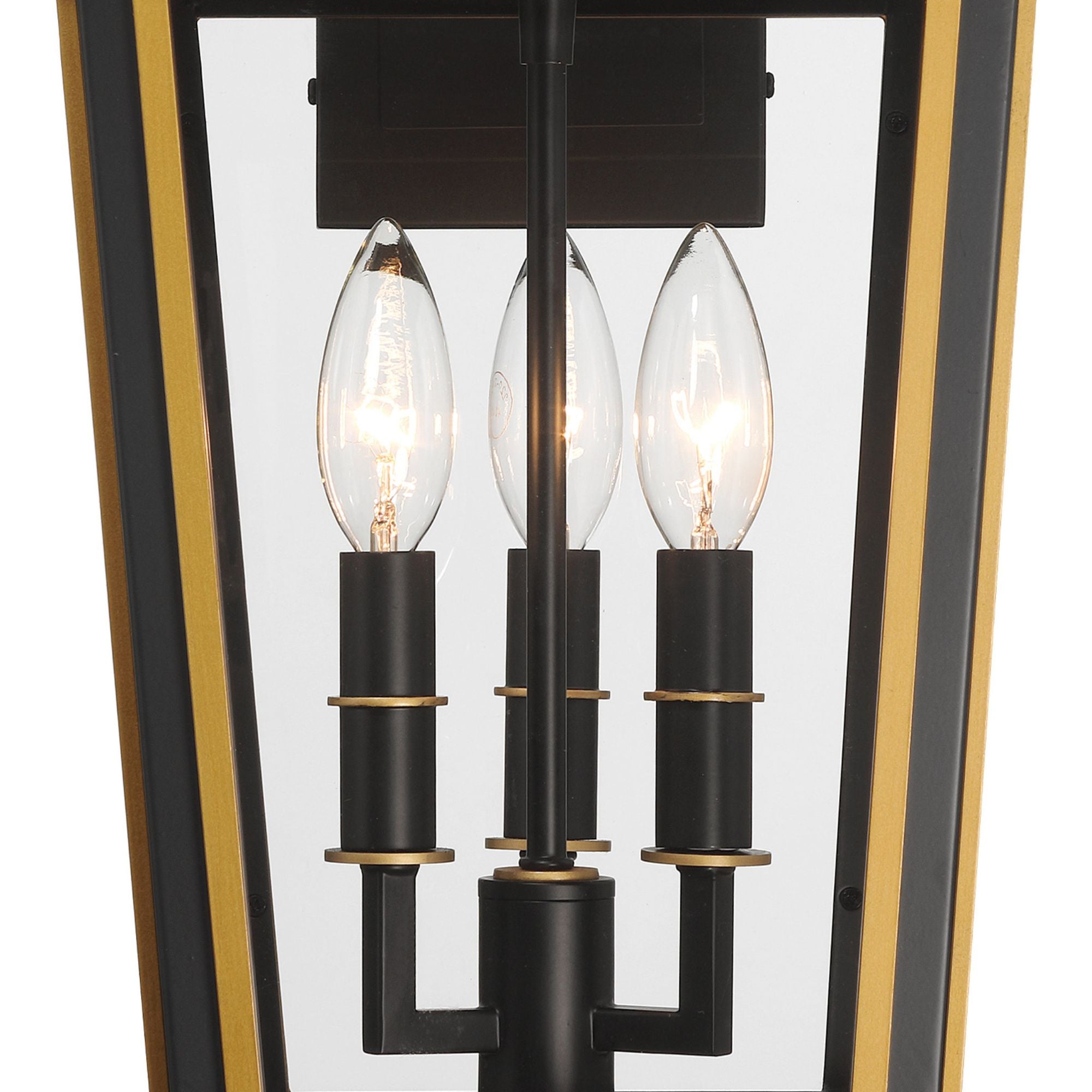 Hawkins 3 Light Matte Black + Textured Gold Outdoor Sconce Clear Glass 9.5"W x 19.5"H x 11.5"D