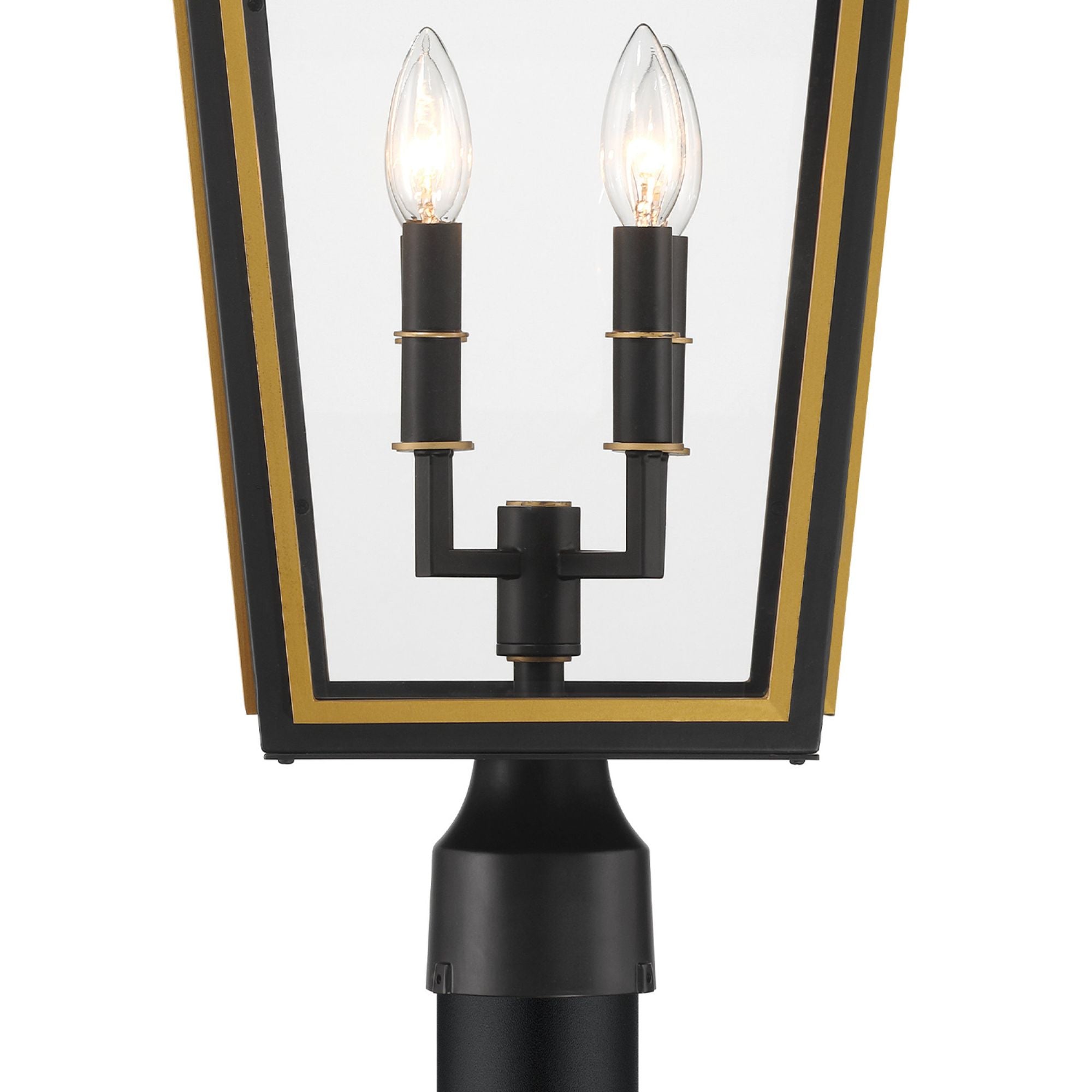 Hawkins 4 Light Matte Black + Textured Gold Outdoor Post Clear Glass 12"W x 25"H x 12"D