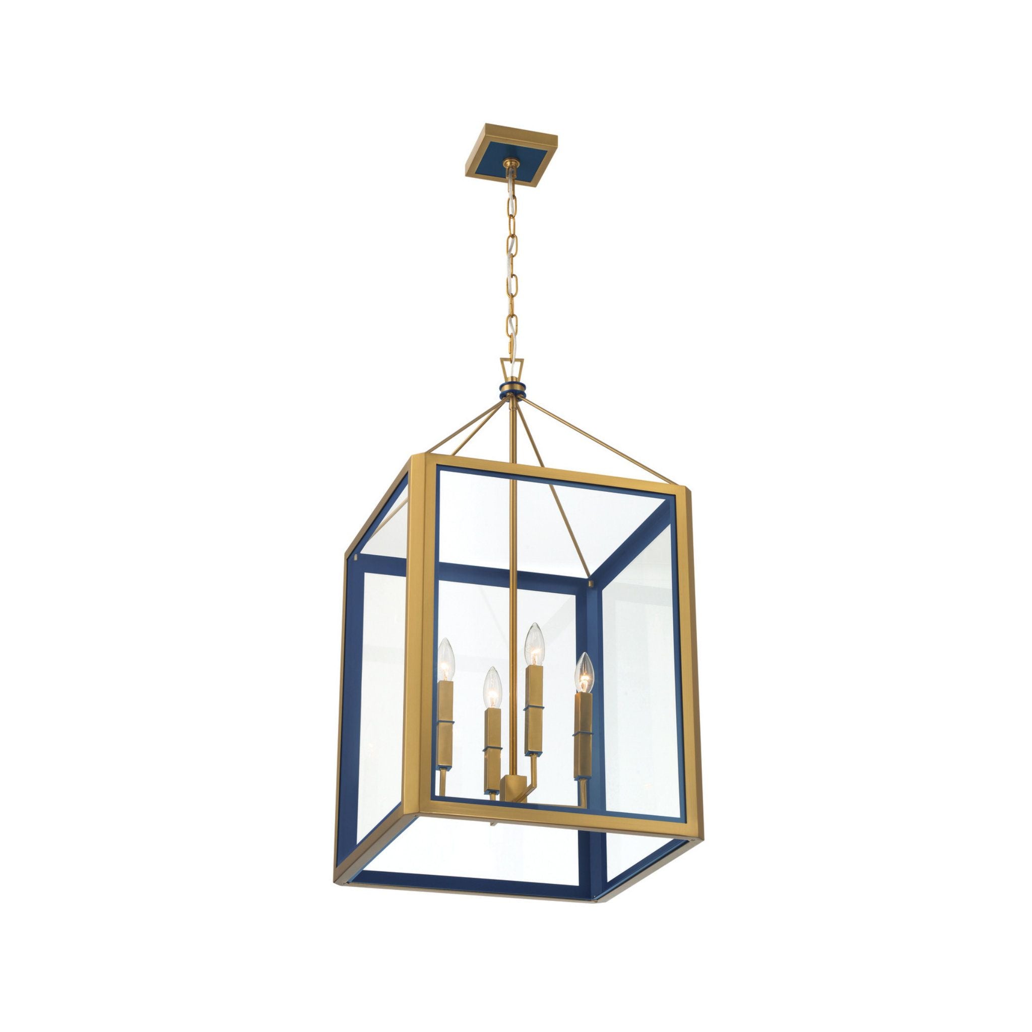 Libby Langdon Herrick 18" Luxe Gold + Navy Chandelier 4-Light 18"W x 33.75"H x 18"D